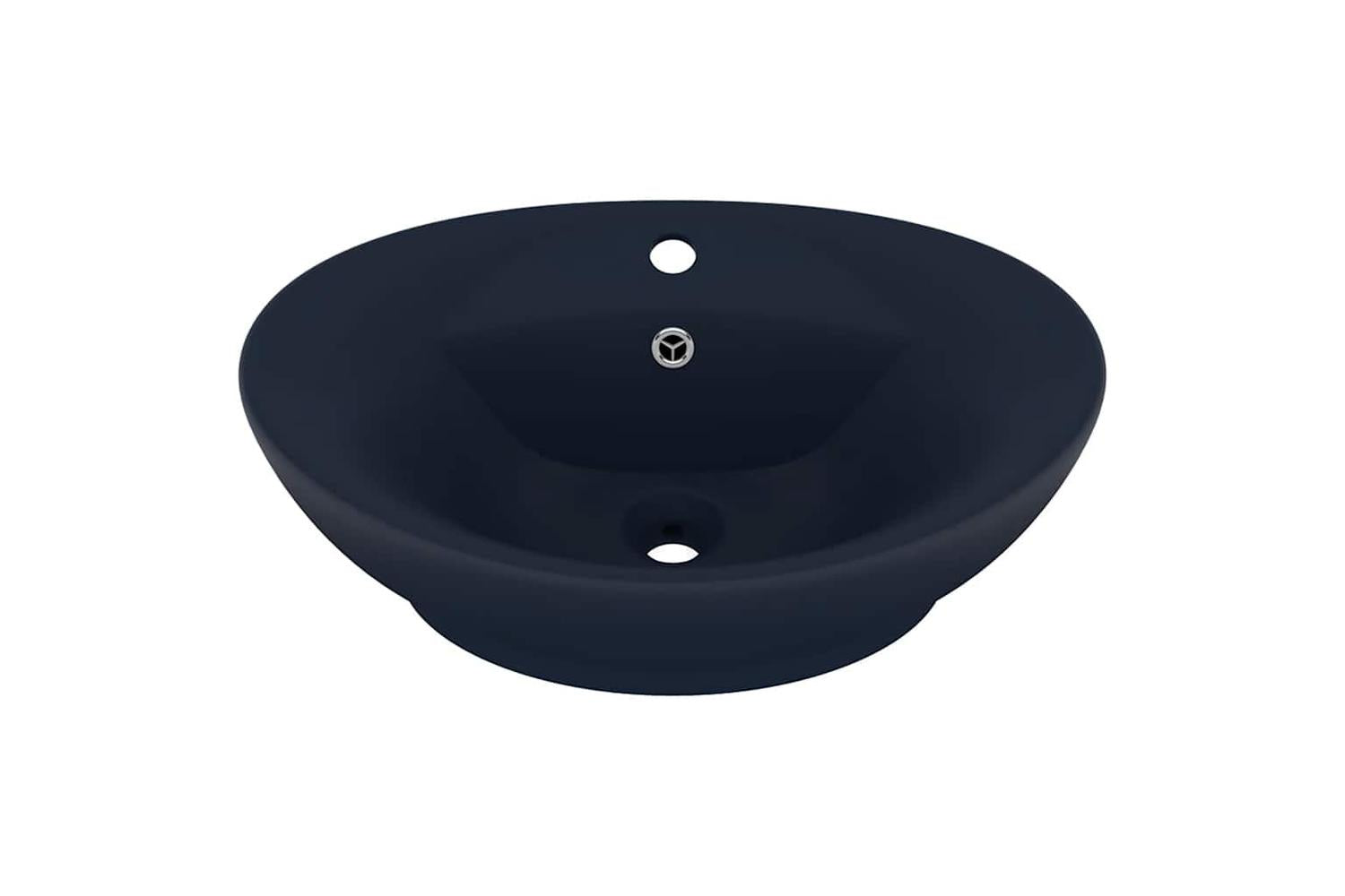 vidaXL 146935 Luxury Basin Overflow Oval Matt Dark Blue 58.5x39cm Ceramic-2