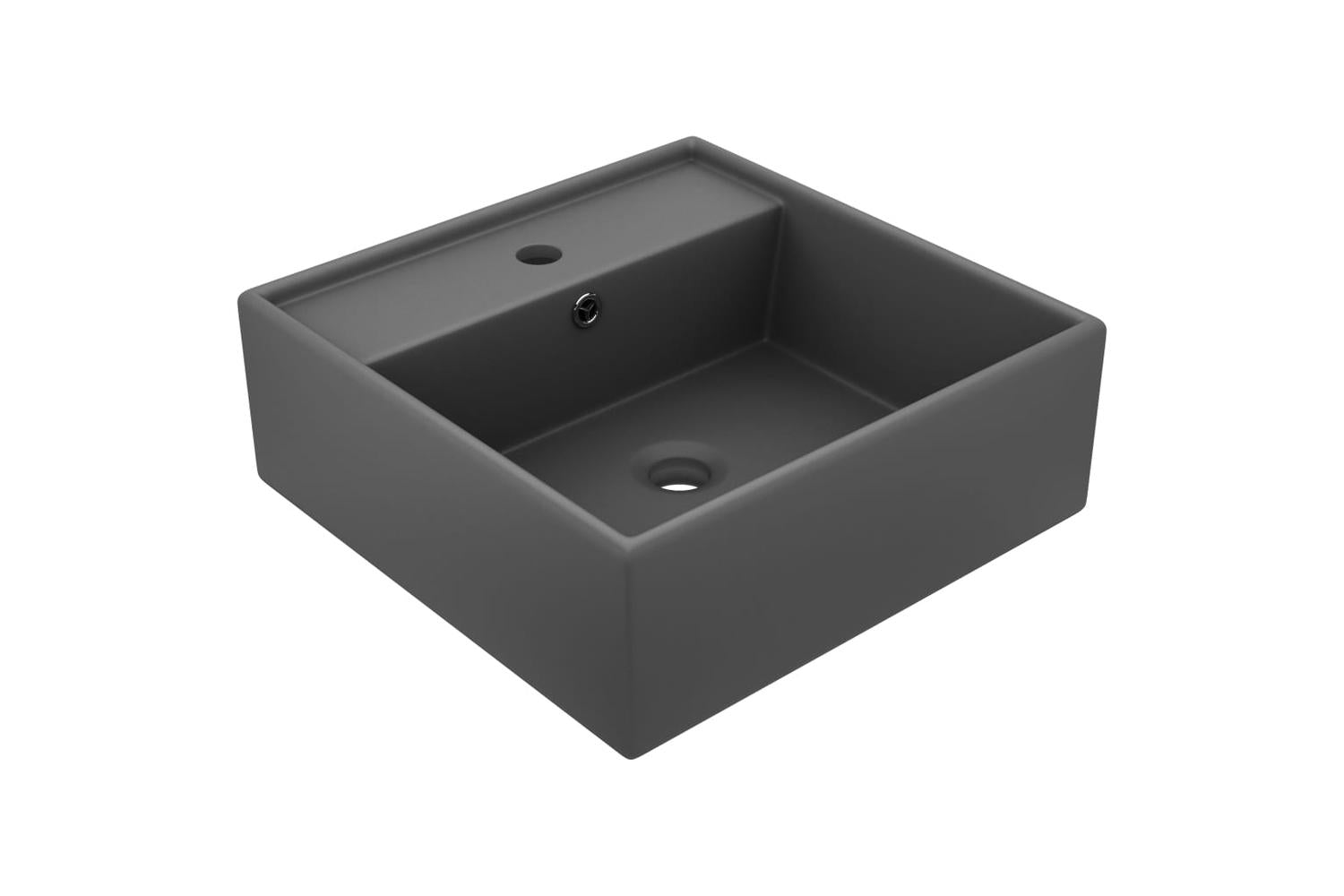 vidaXL 146950 Luxury Basin Overflow Square Matt Dark Grey 41x41cm Ceramic-2