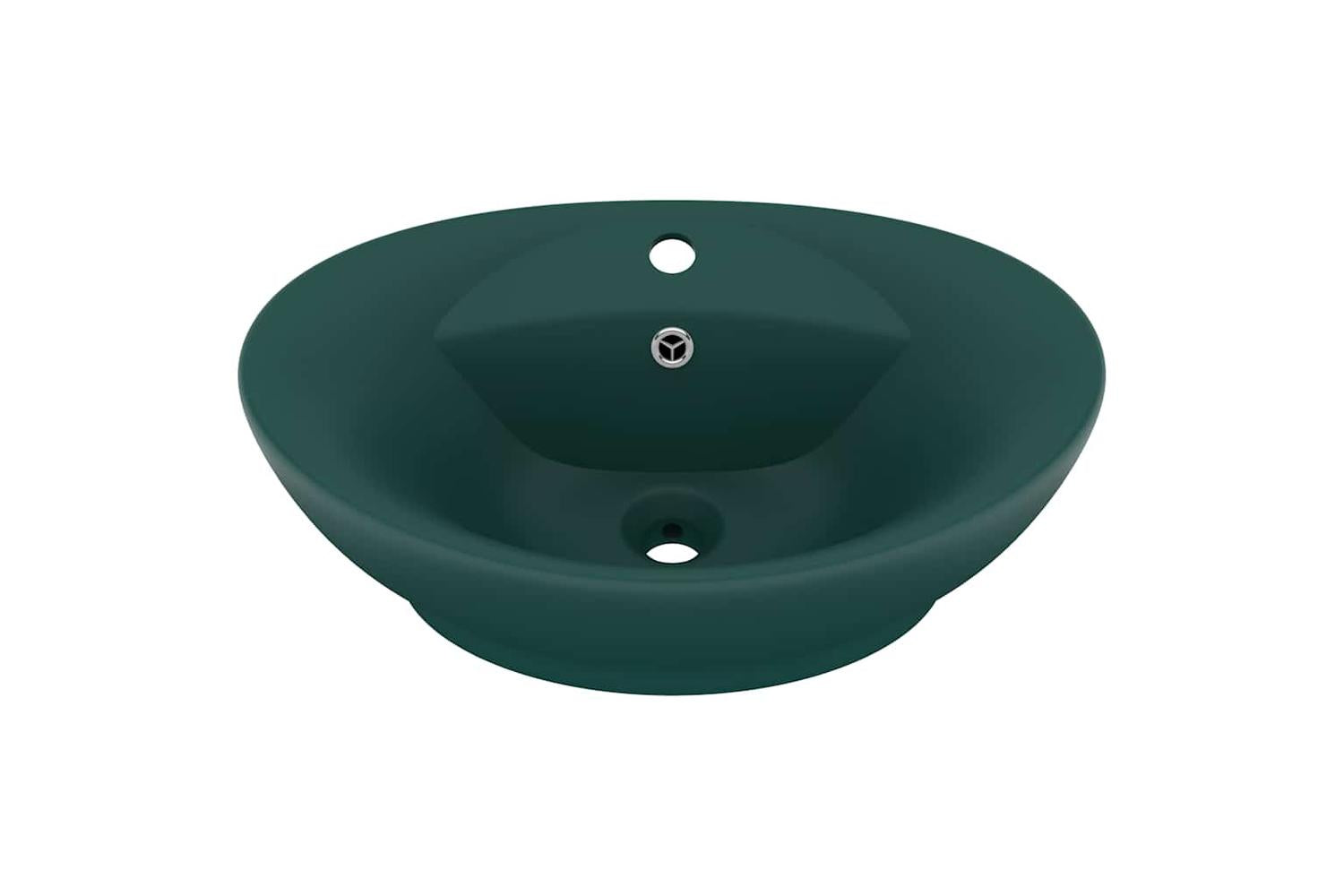 vidaXL 146937 Luxury Basin Overflow Oval Matt Dark Green 58.5x39cm Ceramic