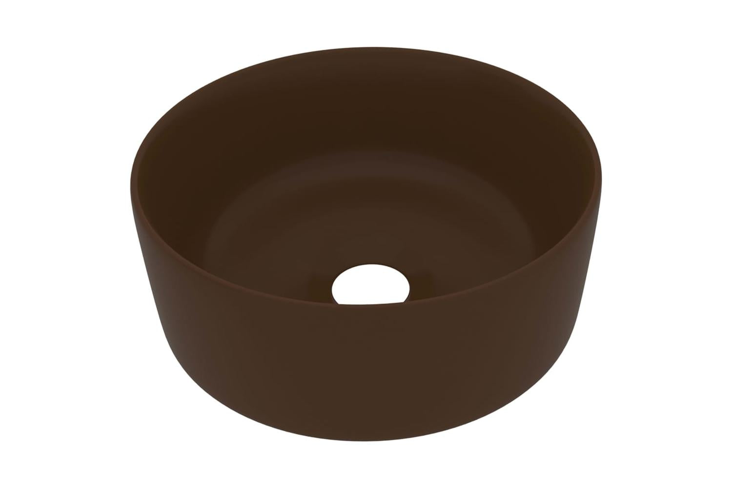 vidaXL 147017 Luxury Wash Basin Round Matt Dark Brown 40x15cm Ceramic-2