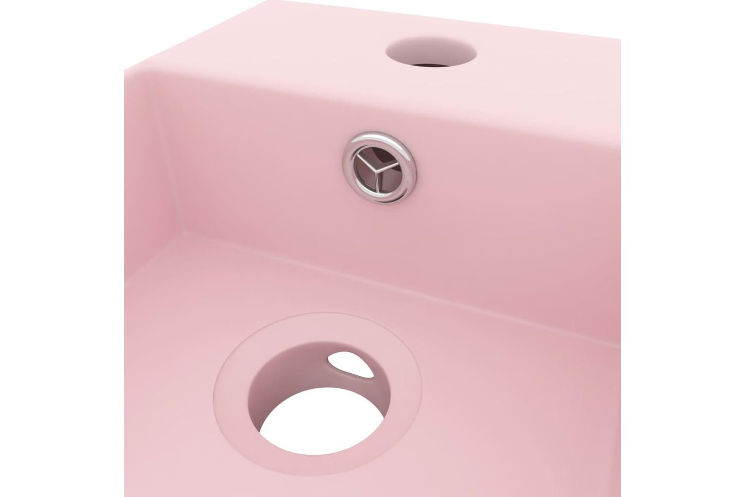 Vidaxl 146988 Bathroom Sink With Overflow Ceramic Matt Pink-5
