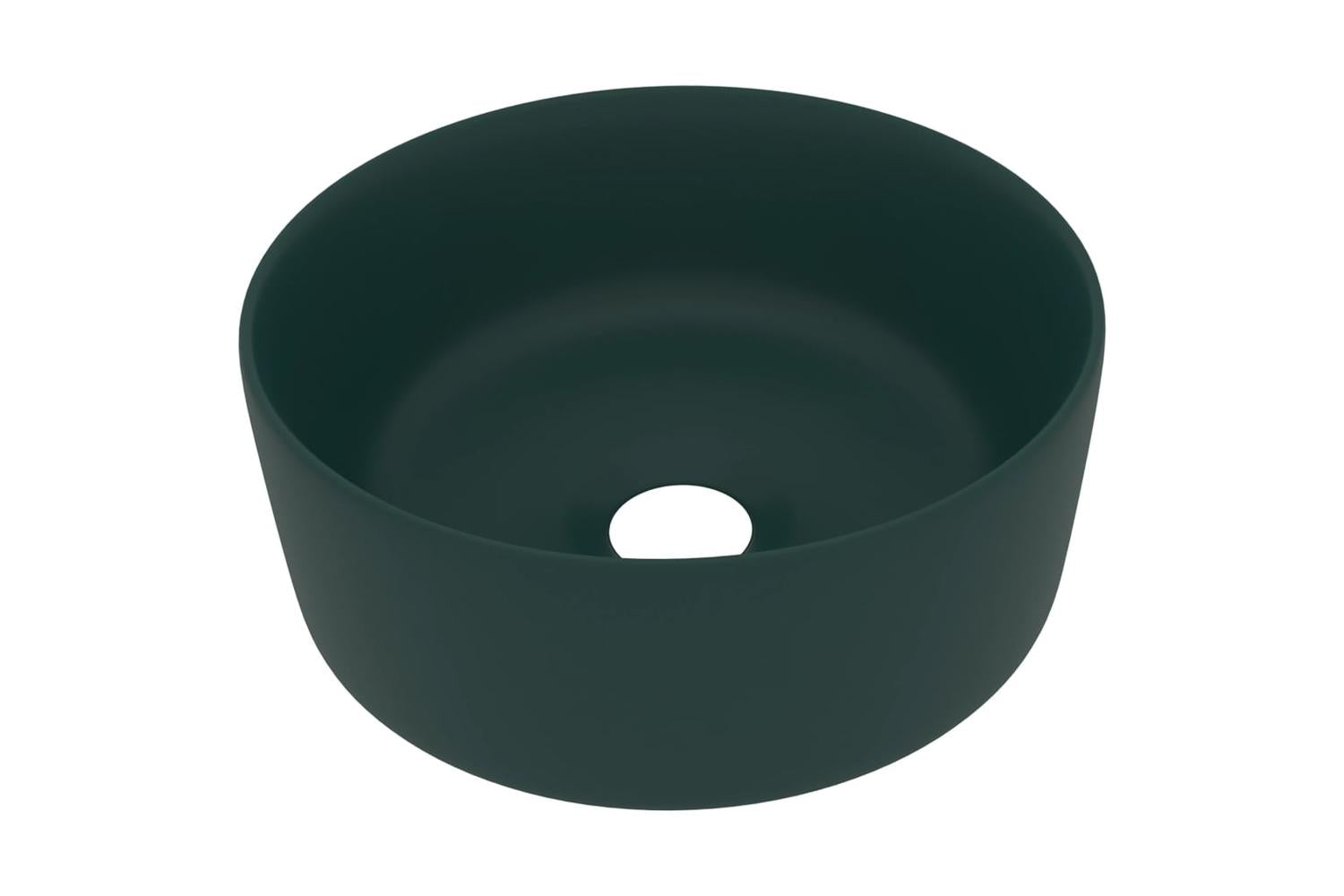vidaXL 147014 Luxury Wash Basin Round Matt Dark Green 40x15cm Ceramic-2