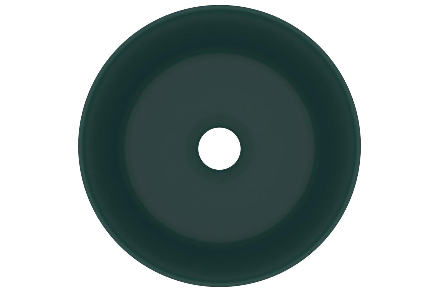 vidaXL 147014 Luxury Wash Basin Round Matt Dark Green 40x15cm Ceramic-3