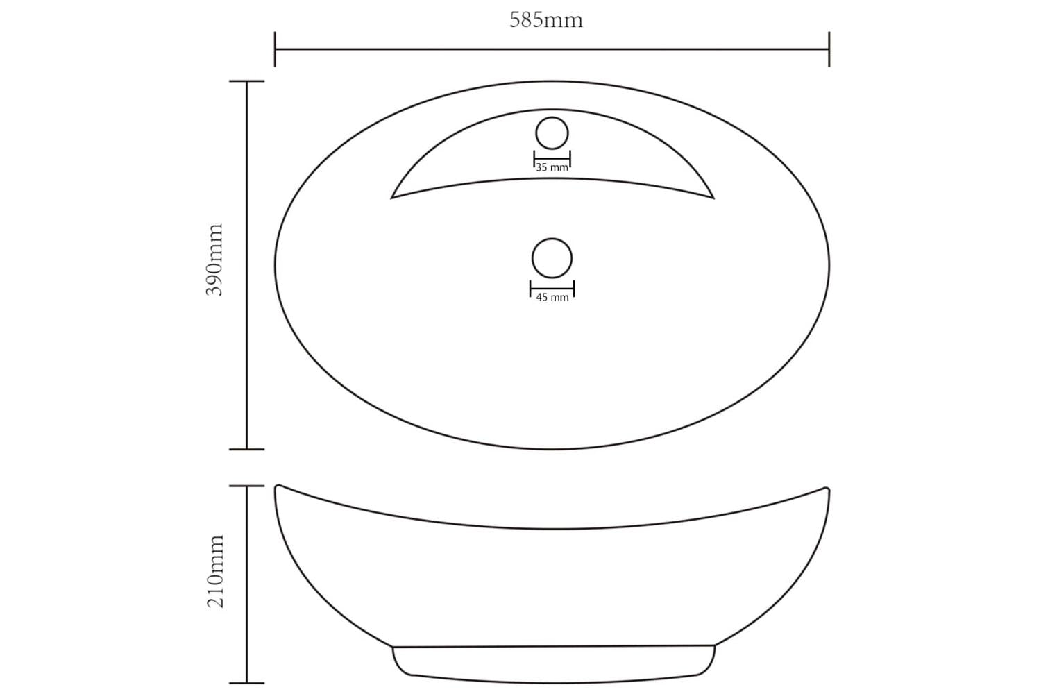 vidaXL 146942 Luxury Basin Overflow Oval Matt Black 58.5x39cm Ceramic-7