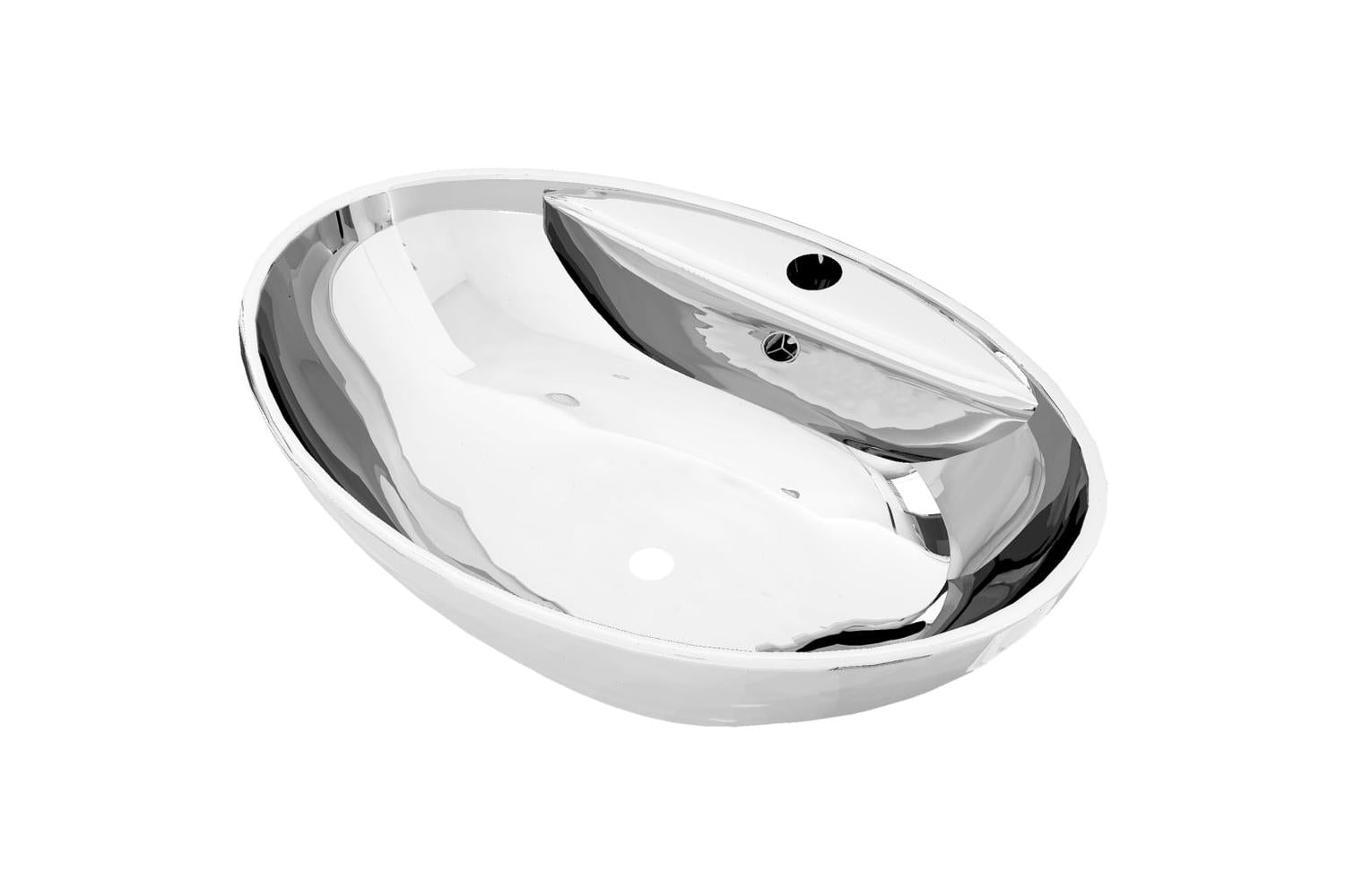 vidaXL 143475 Wash Basin With Overflow 58.5x39x21cm Ceramic Silver