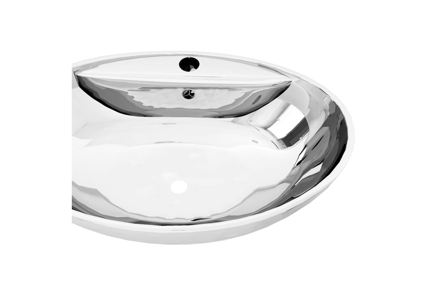 vidaXL 143475 Wash Basin With Overflow 58.5x39x21cm Ceramic Silver-4