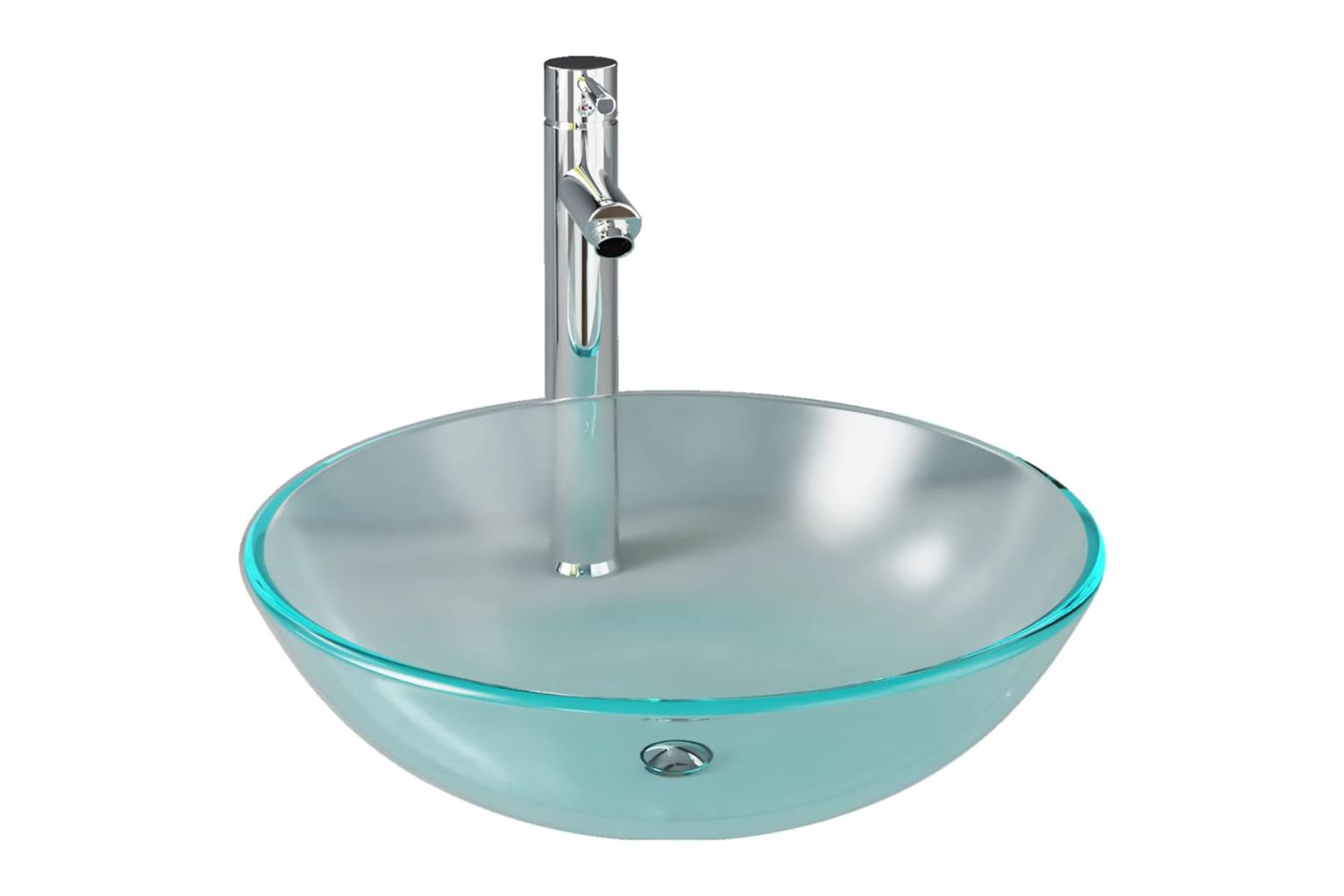 Vidaxl 3098444 Bathroom Sink With Tap And Push Drain Frosted Tempered Glass