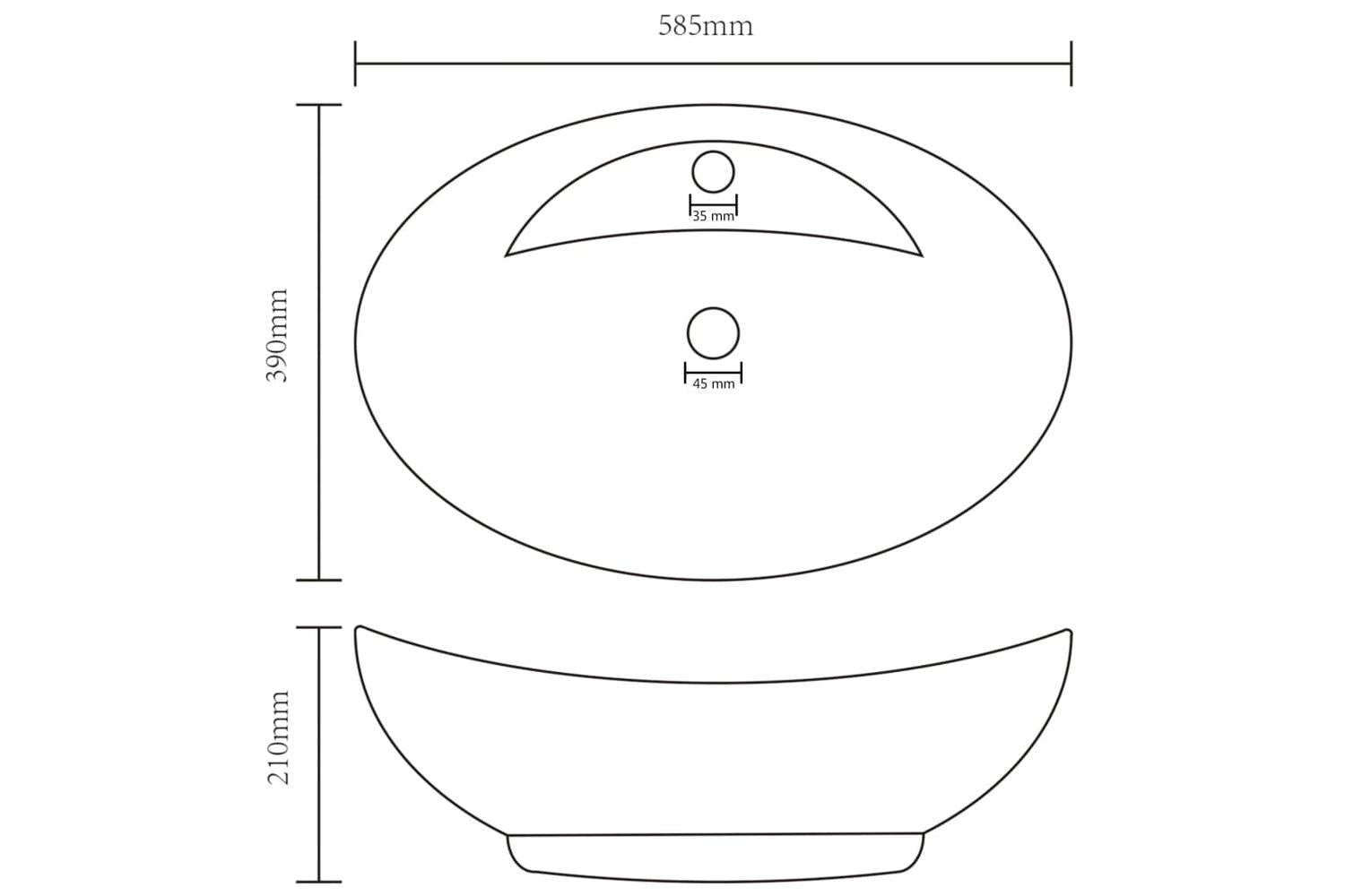 vidaXL 146932 Luxury Basin Overflow Oval Matt White 58.5x39cm Ceramic-7