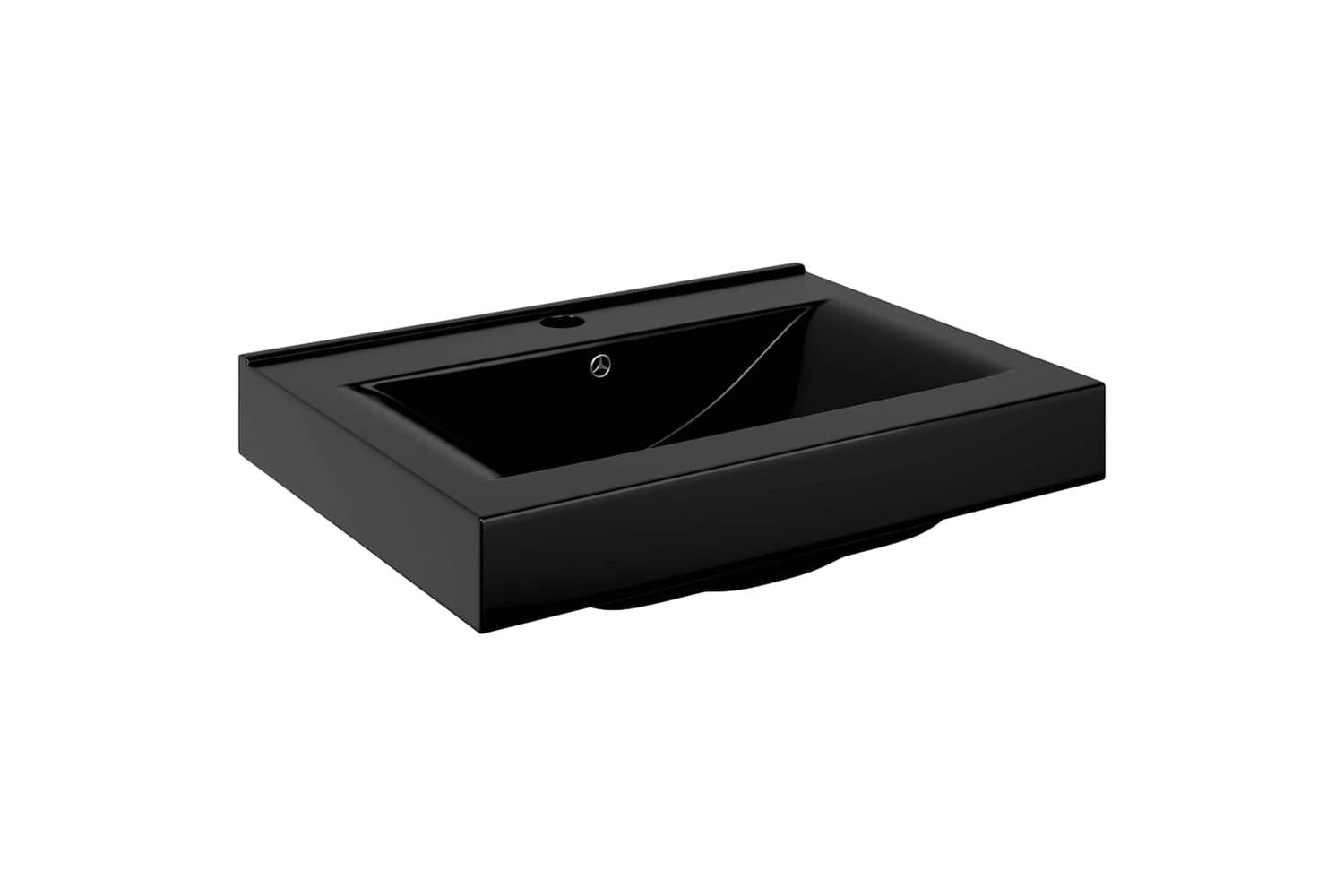 vidaXL 140687 Rectangular Ceramic Basin Black With Faucet Hole 60x46cm