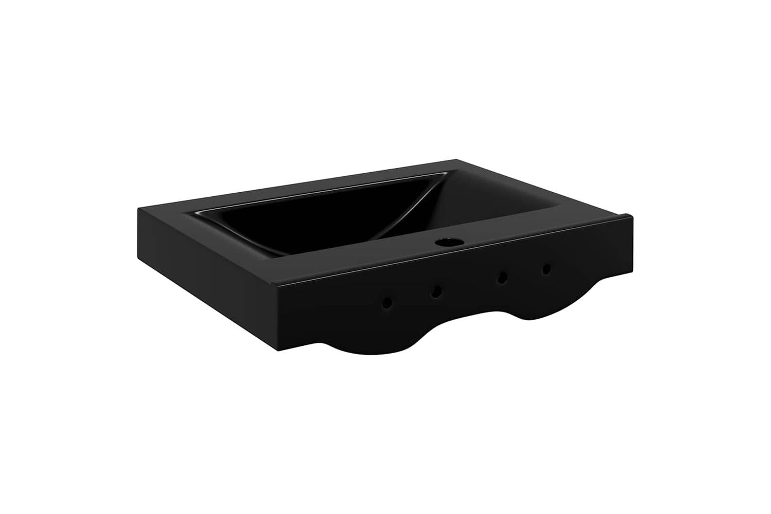 vidaXL 140687 Rectangular Ceramic Basin Black With Faucet Hole 60x46cm-6