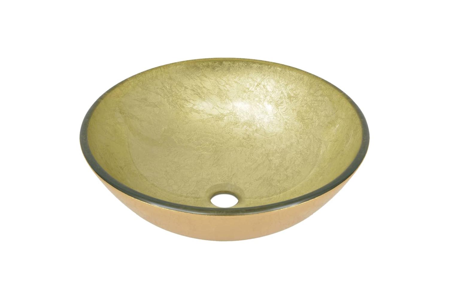 Vidaxl 3098460 Bathroom Sink With Tap And Push Drain Gold Tempered Glass-6