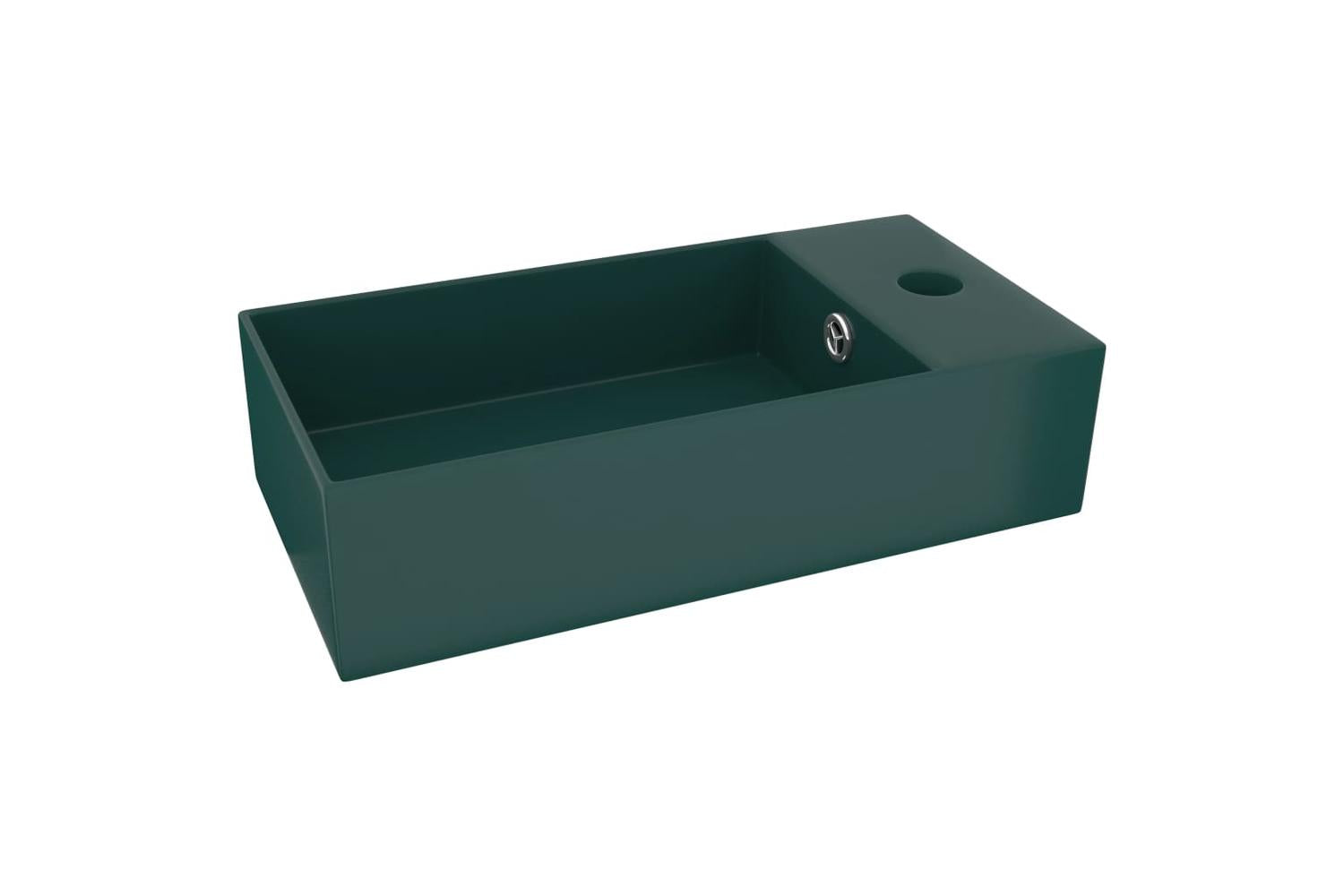 Vidaxl 146992 Bathroom Sink With Overflow Ceramic Dark Green-2