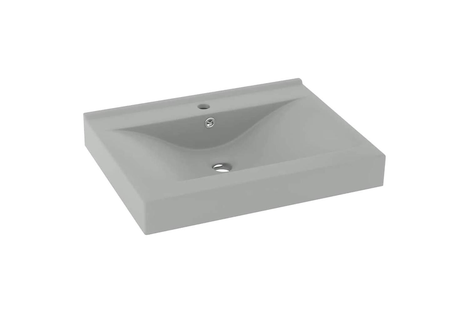 vidaXL 147026 Luxury Basin With Faucet Hole Matt Light Grey 60x46cm Ceramic-2