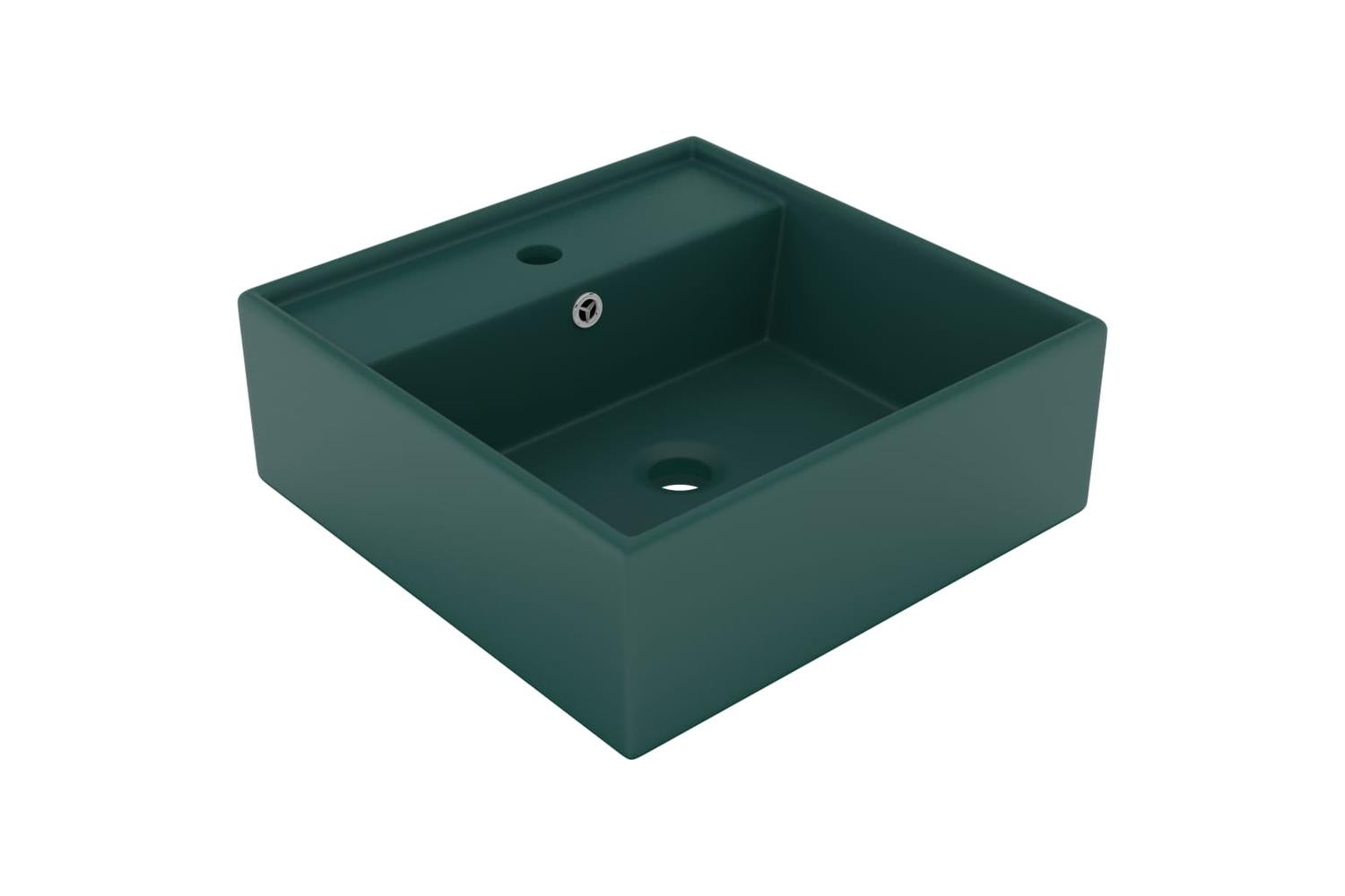 vidaXL 146948 Luxury Basin Overflow Square Matt Dark Green 41x41cm Ceramic-2