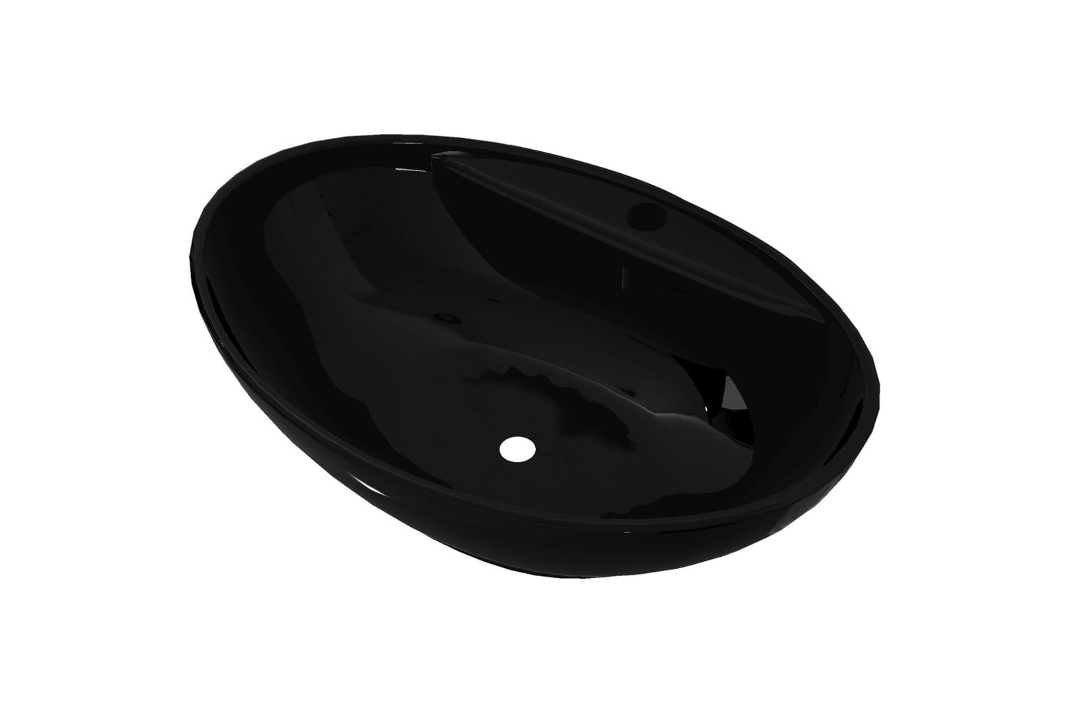 Vidaxl 141921 Ceramic Bathroom Sink Basin Faucet/overflow Hole Black Oval-2
