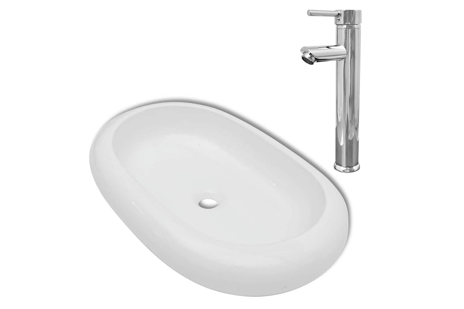 Vidaxl 275496 Bathroom Basin With Mixer Tap Ceramic Oval White-2