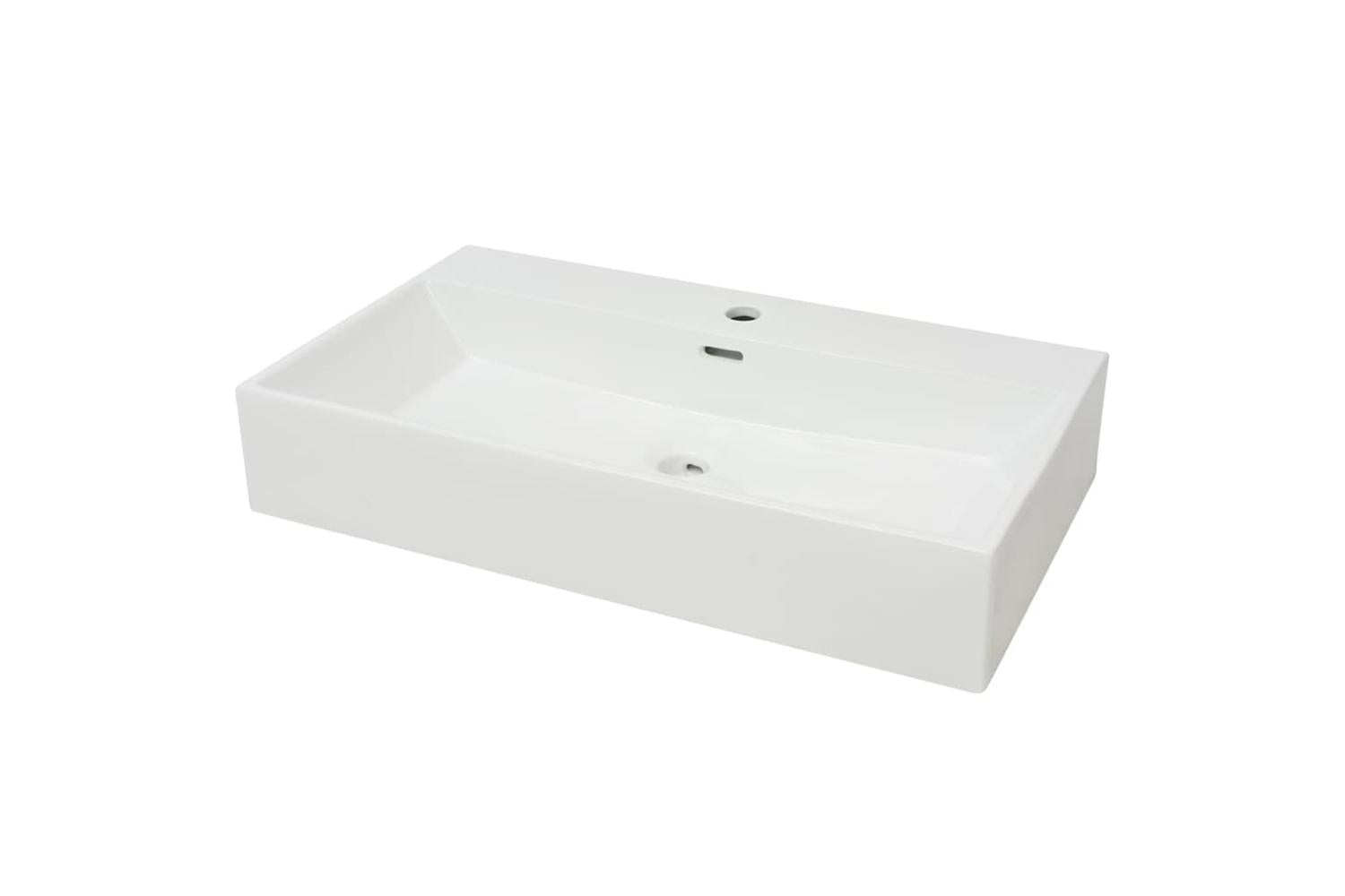 vidaXL 142348 Basin With Faucet Hole Ceramic White 76x42.5x14.5cm-2
