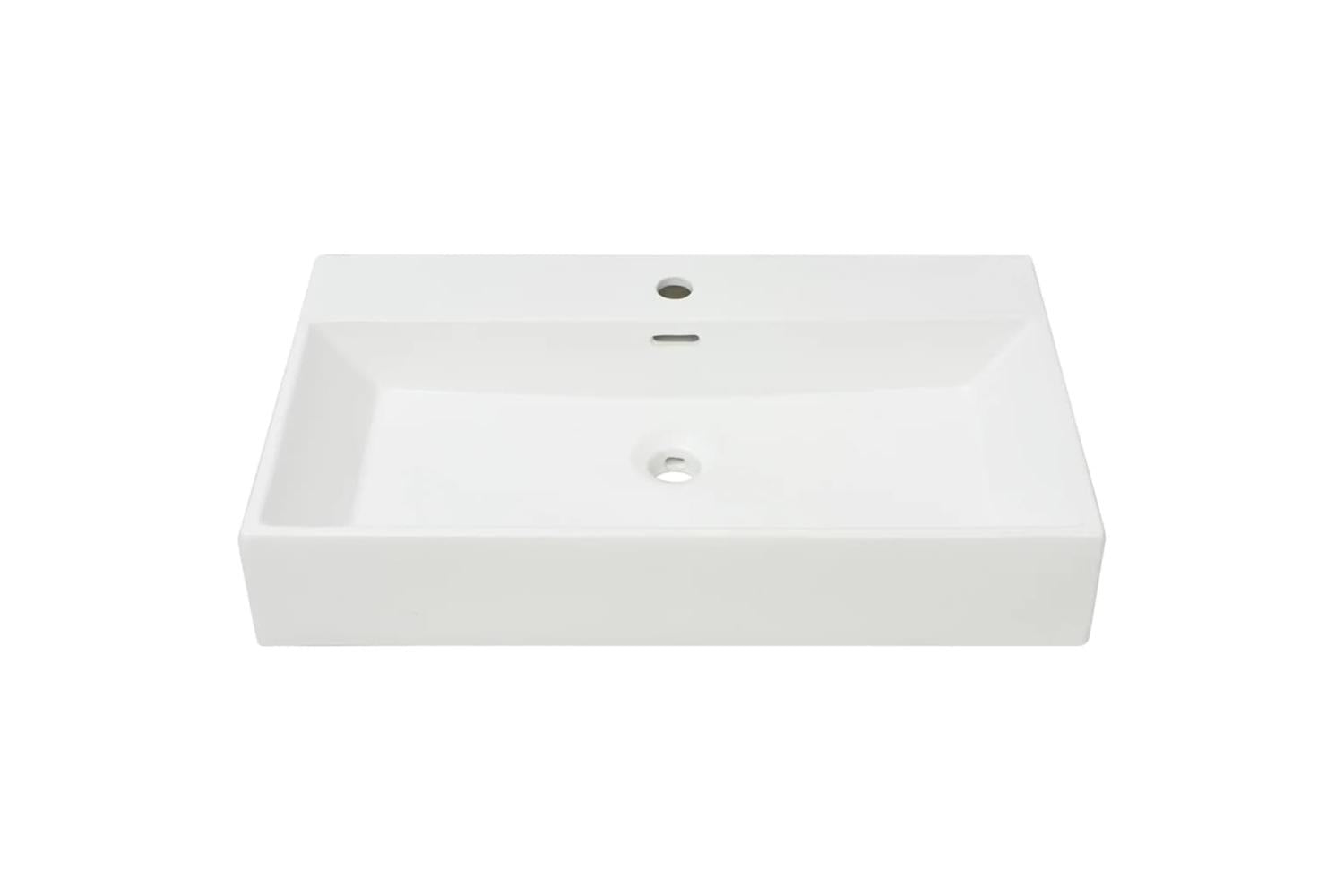 vidaXL 142348 Basin With Faucet Hole Ceramic White 76x42.5x14.5cm-3
