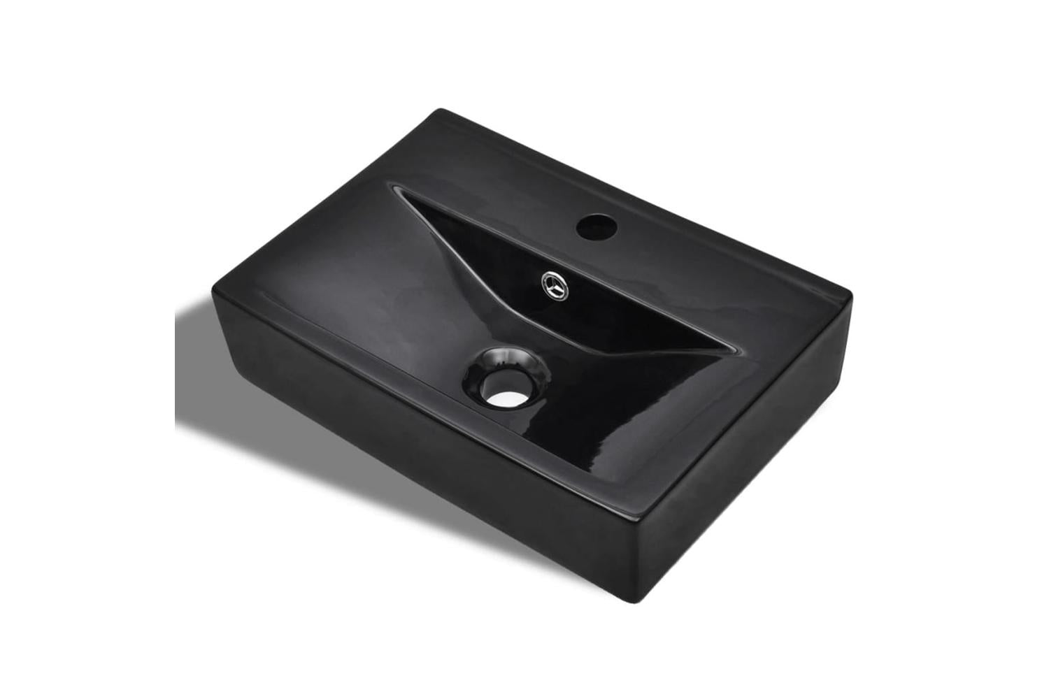 Vidaxl 141933 Ceramic Bathroom Sink Basin Faucet/overflow Hole Black Rectangular