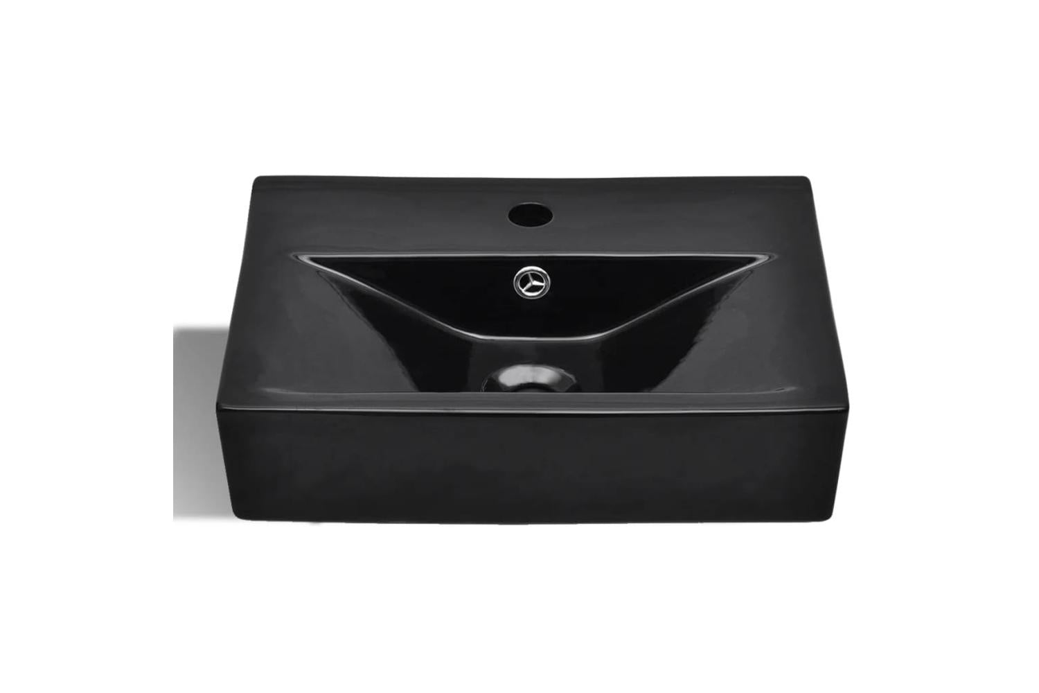 Vidaxl 141933 Ceramic Bathroom Sink Basin Faucet/overflow Hole Black Rectangular-3