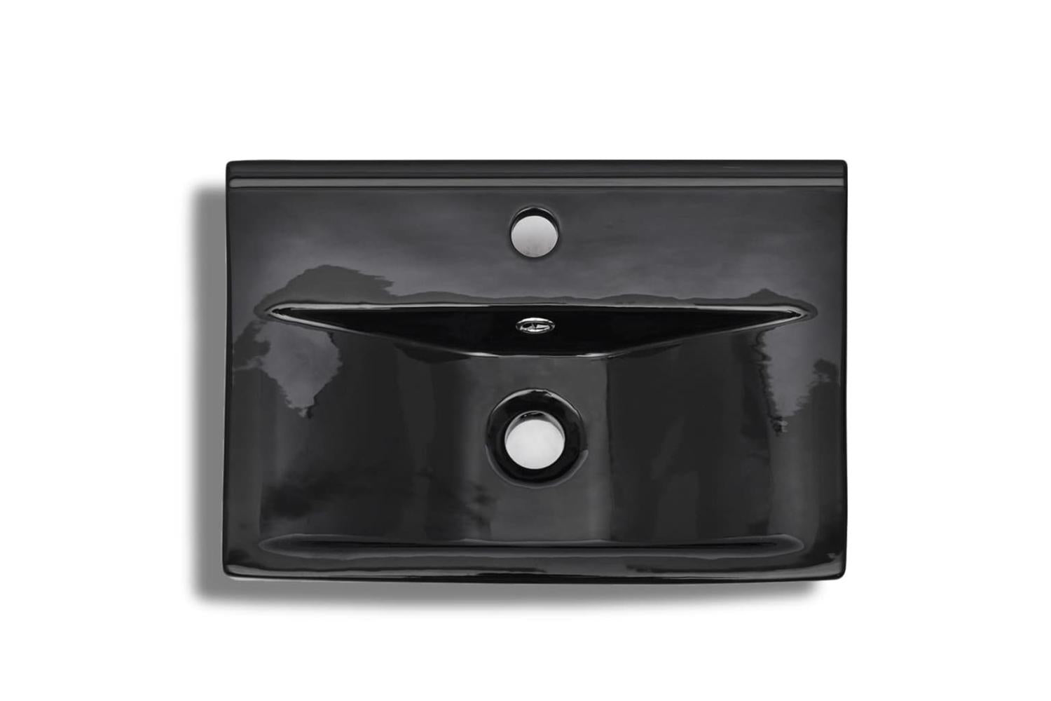 Vidaxl 141933 Ceramic Bathroom Sink Basin Faucet/overflow Hole Black Rectangular-4