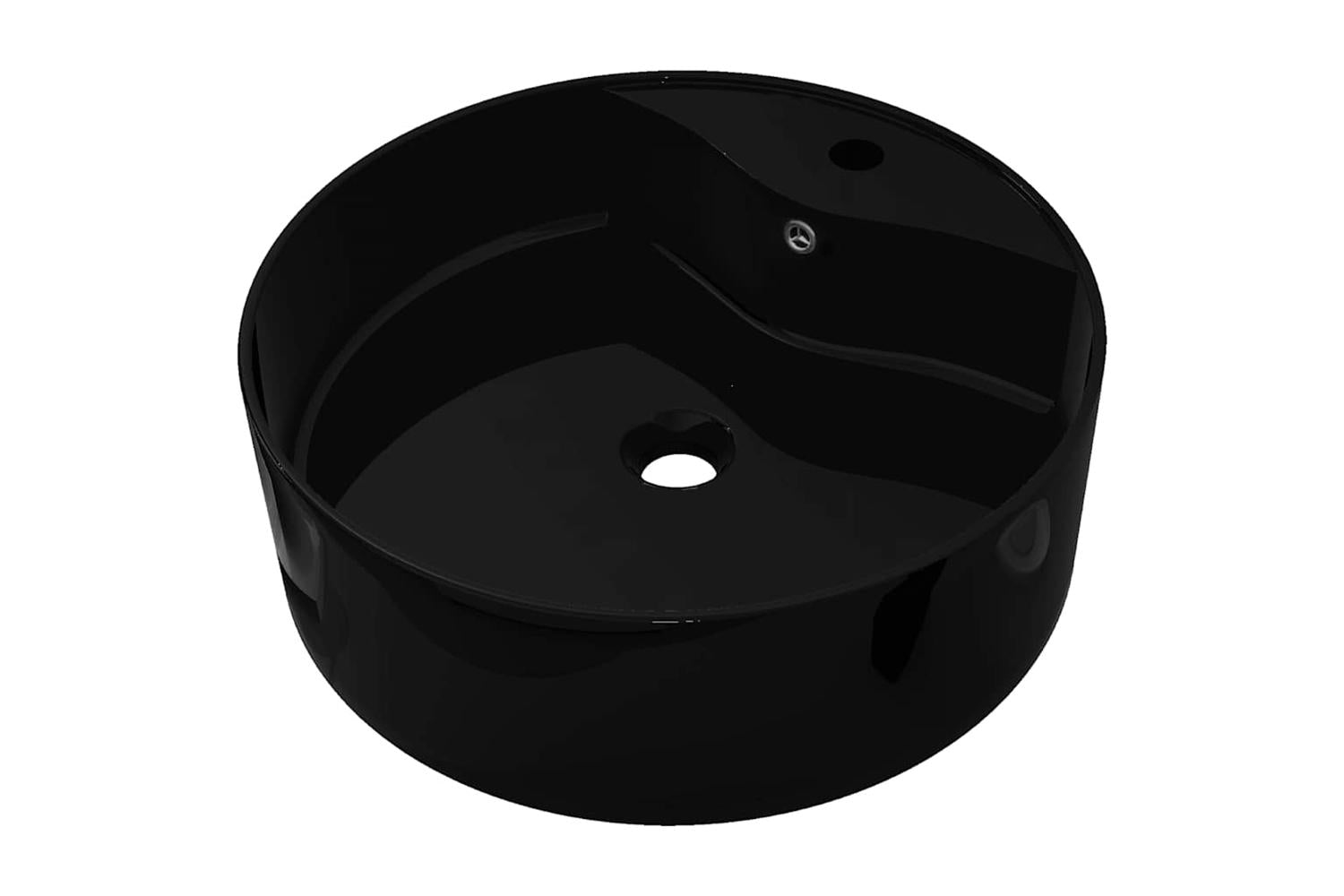 Vidaxl 141939 Ceramic Bathroom Sink Basin Faucet/overflow Hole Black Round