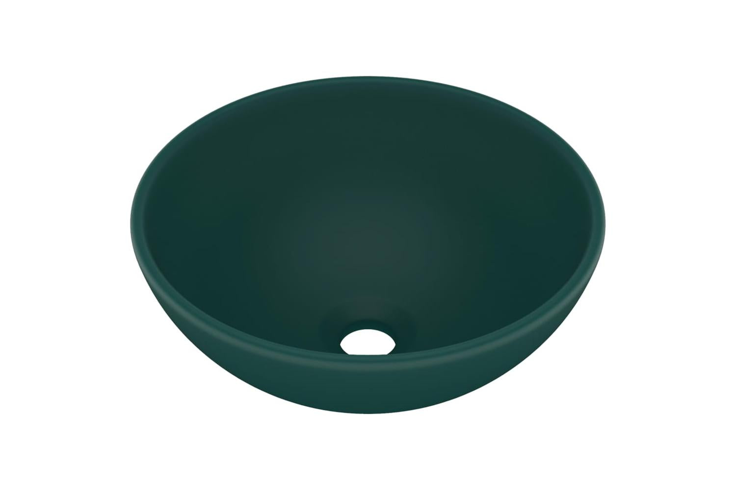vidaXL 146970 Luxury Bathroom Basin Round Matt Dark Green 32.5x14cm Ceramic-2