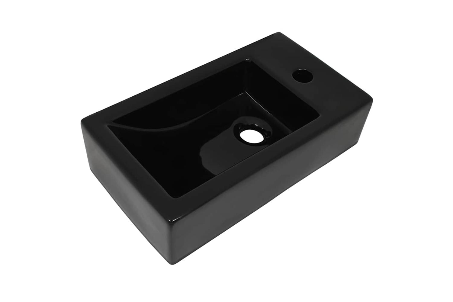 vidaXL 142738 Basin With Faucet Hole Rectangular Ceramic Black 46x25.5x12cm-2