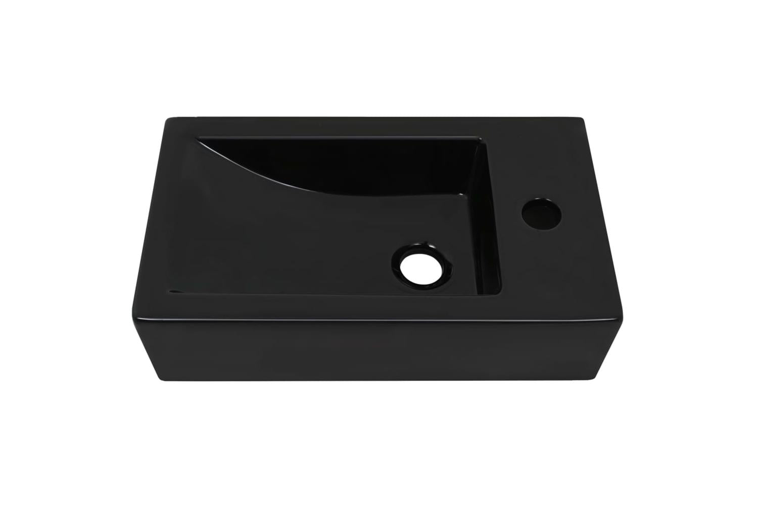vidaXL 142738 Basin With Faucet Hole Rectangular Ceramic Black 46x25.5x12cm-3