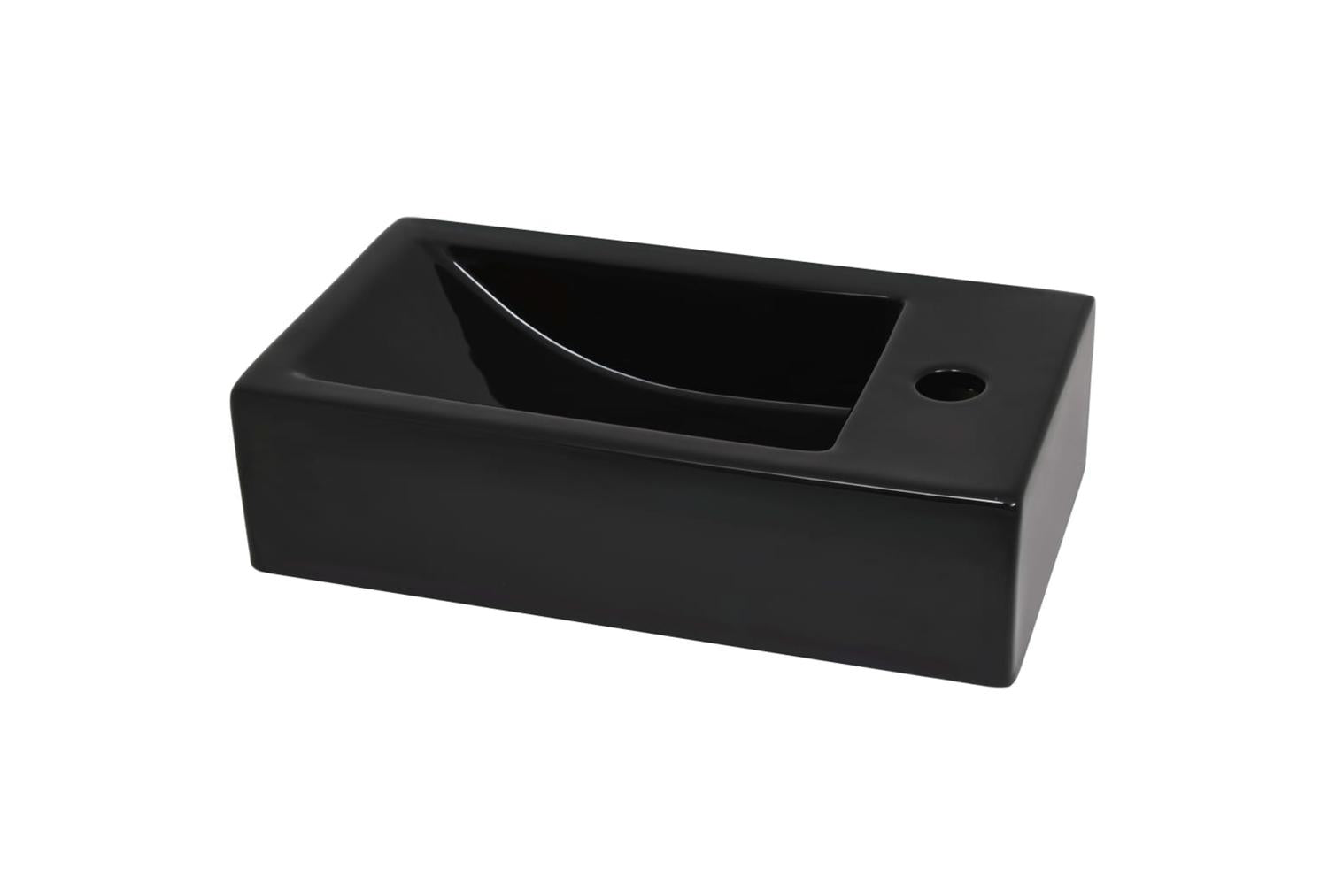 vidaXL 142738 Basin With Faucet Hole Rectangular Ceramic Black 46x25.5x12cm-4