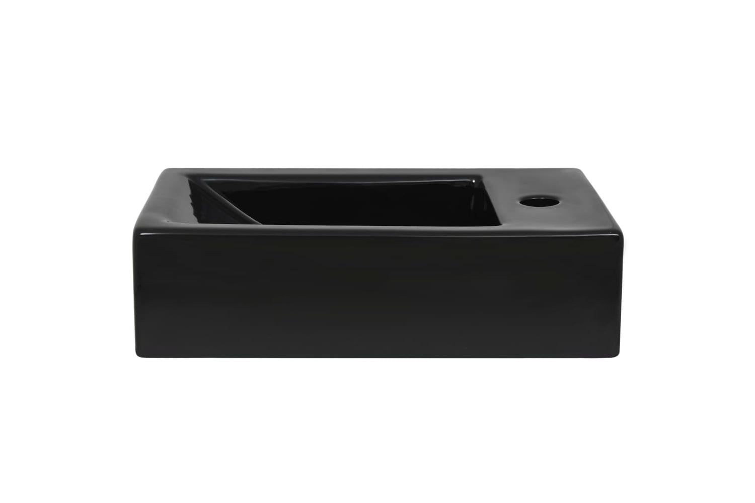 vidaXL 142738 Basin With Faucet Hole Rectangular Ceramic Black 46x25.5x12cm-5