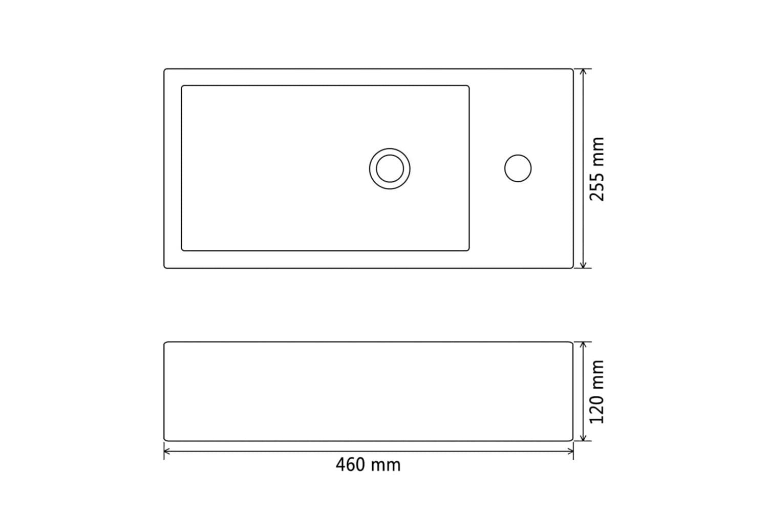vidaXL 142738 Basin With Faucet Hole Rectangular Ceramic Black 46x25.5x12cm-6