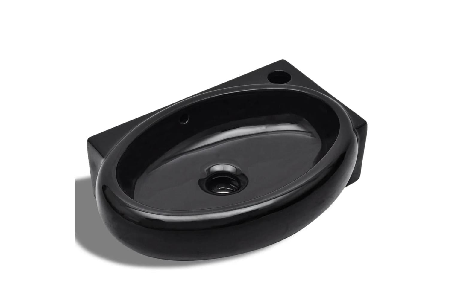 Vidaxl Ceramic Bathroom Sink Basin Faucet/overflow Hole Black Round
