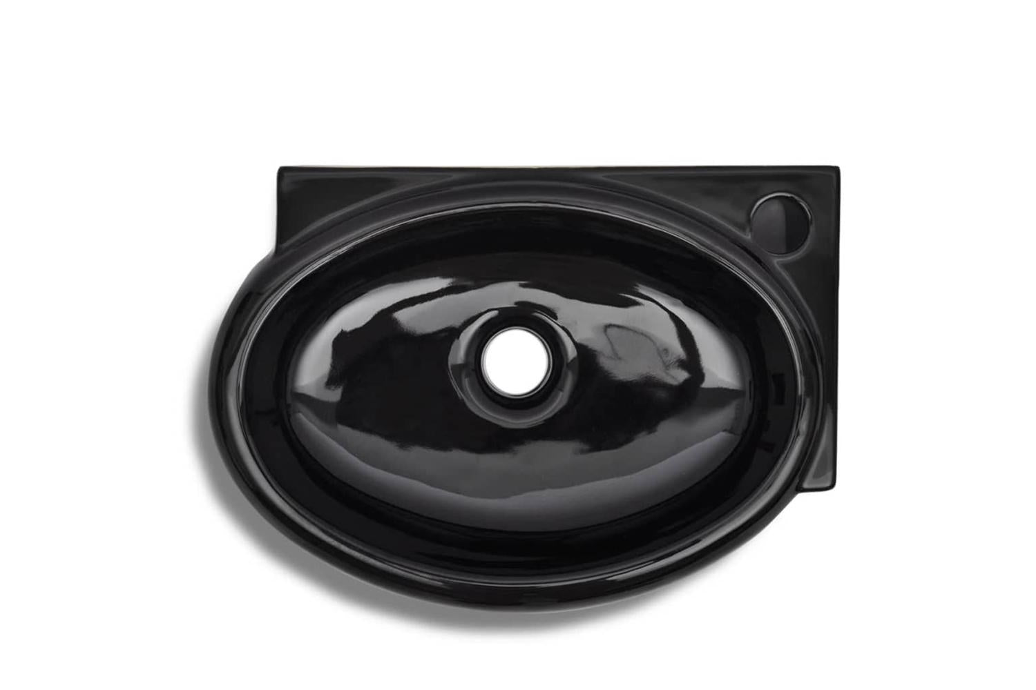 Vidaxl Ceramic Bathroom Sink Basin Faucet/overflow Hole Black Round-4