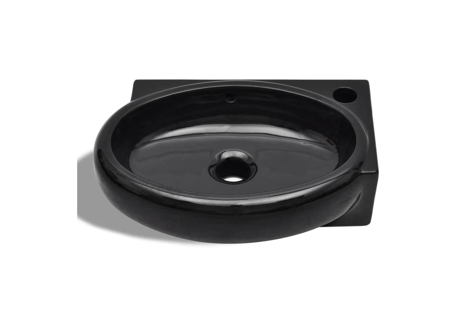 Vidaxl Ceramic Bathroom Sink Basin Faucet/overflow Hole Black Round-5