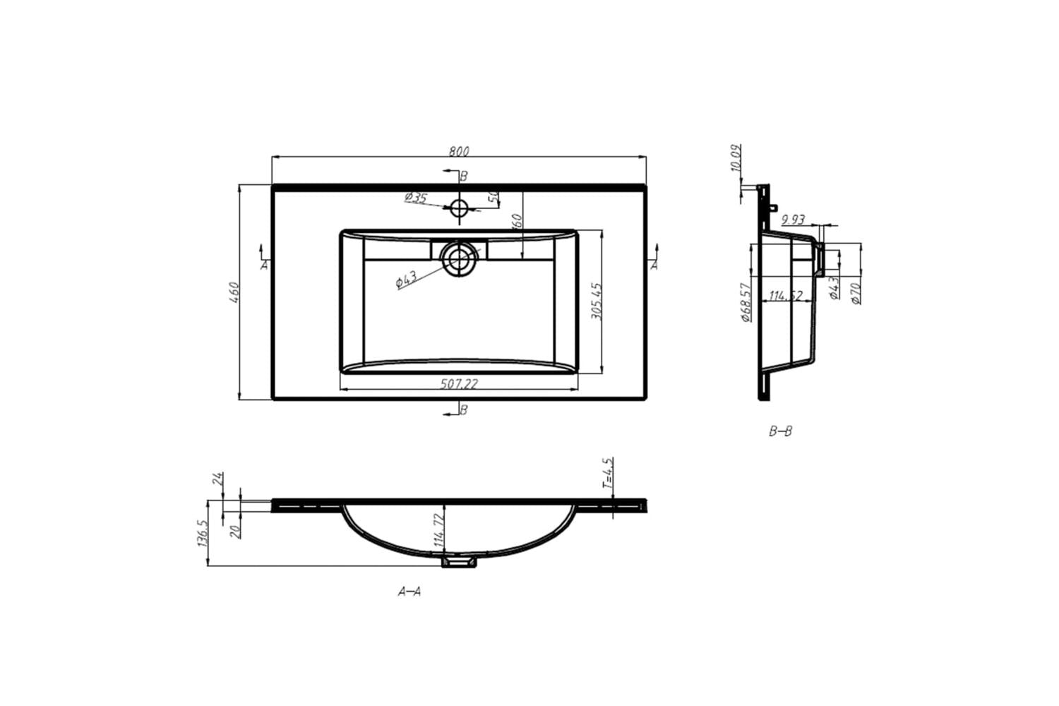 vidaXL 146517 Built-in Wash Basin 800x460x130mm Smc White-8