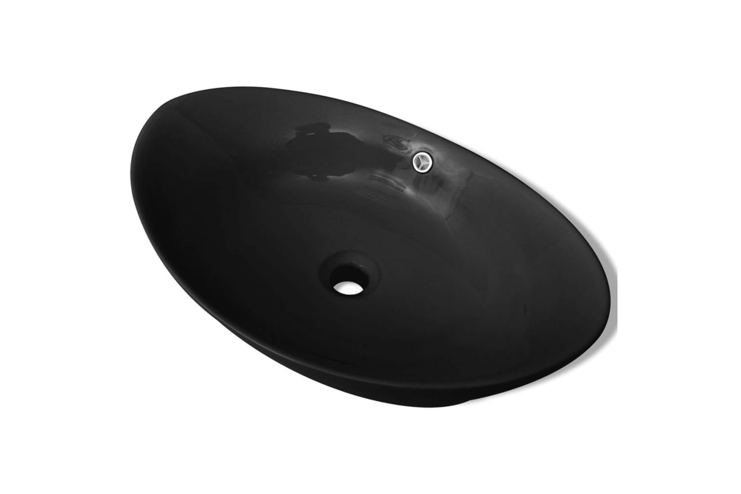 vidaXL 140680 Black Luxury Ceramic Basin Oval With Overflow 59 X 38,5cm-2