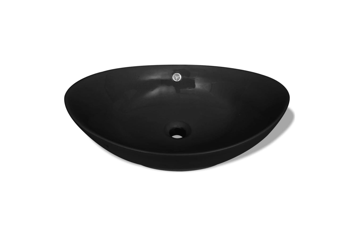 vidaXL 140680 Black Luxury Ceramic Basin Oval With Overflow 59 X 38,5cm-3