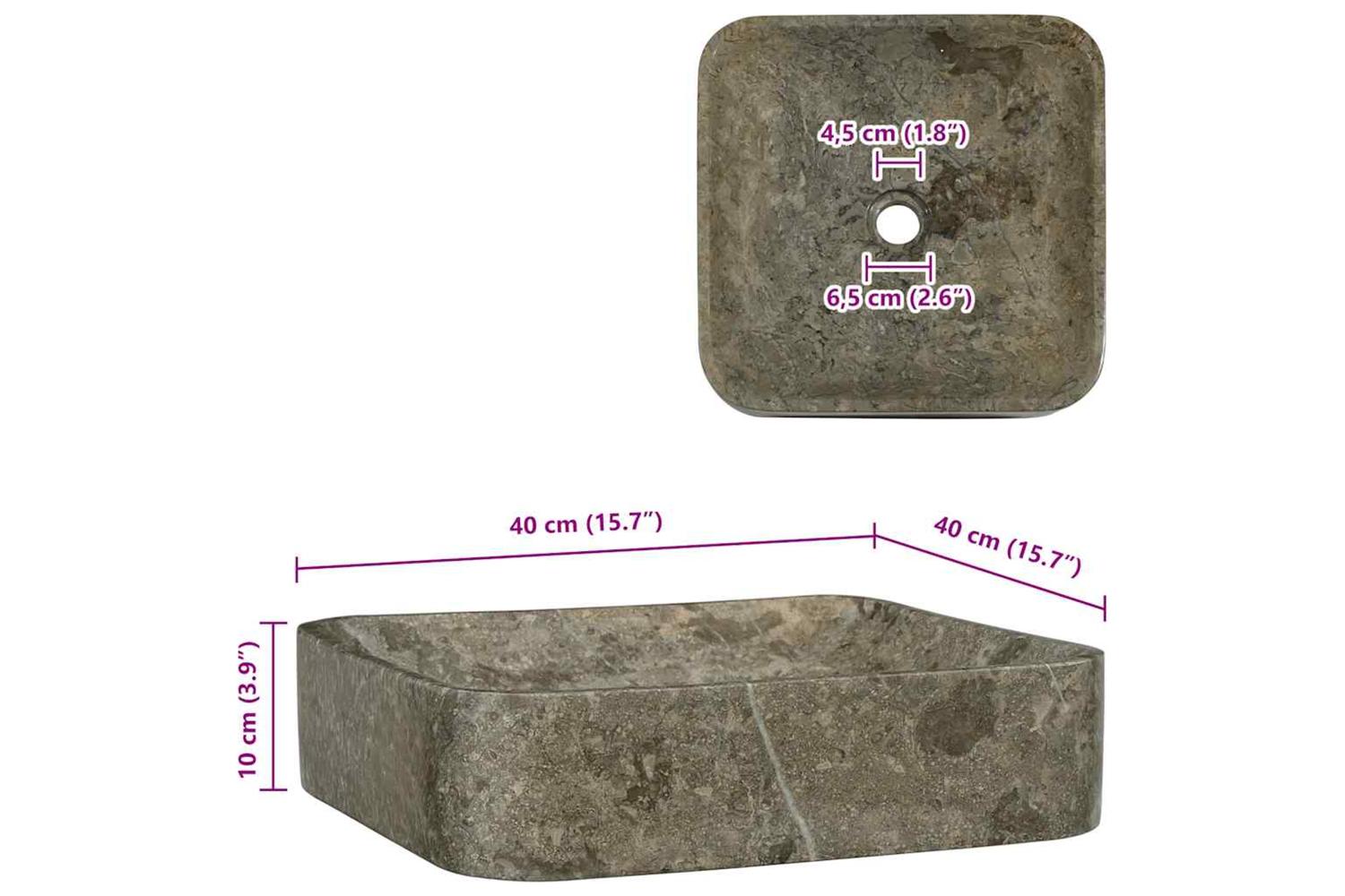 vidaXL 149182 Sink Grey 40x40x10cm Marble-7