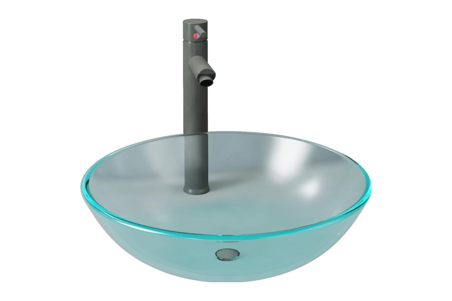 Vidaxl 3098447 Bathroom Sink With Tap And Push Drain Frosted Tempered Glass-2