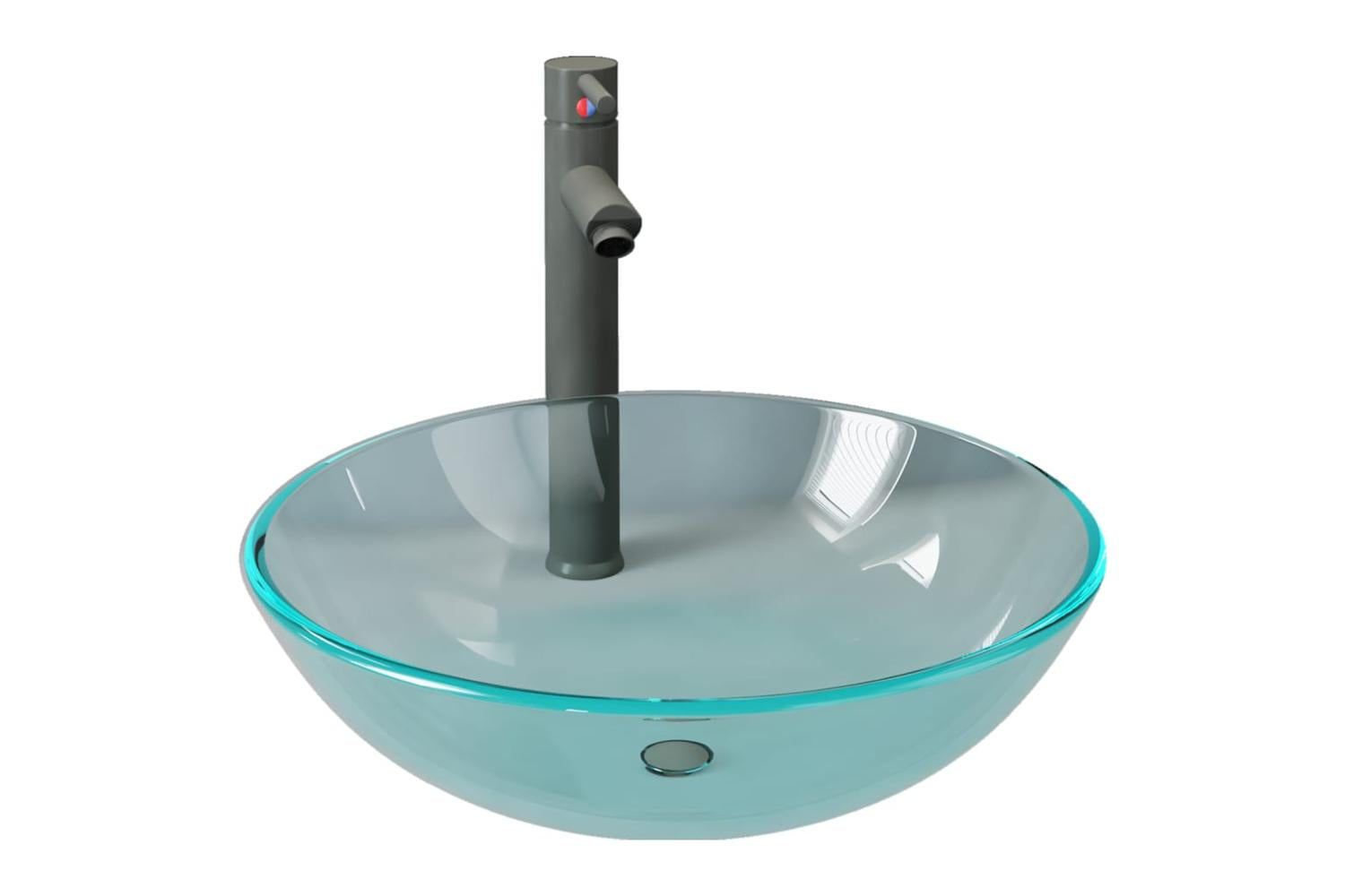 Vidaxl 3098442 Bathroom Sink With Tap And Push Drain Clear Tempered Glass
