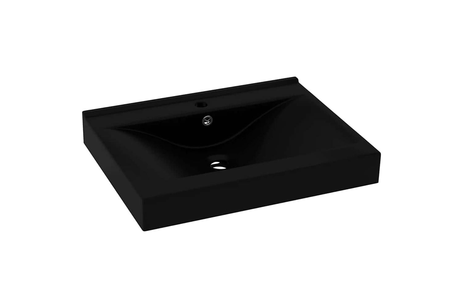 vidaXL 147030 Luxury Basin With Faucet Hole Matt Black 60x46cm Ceramic-2