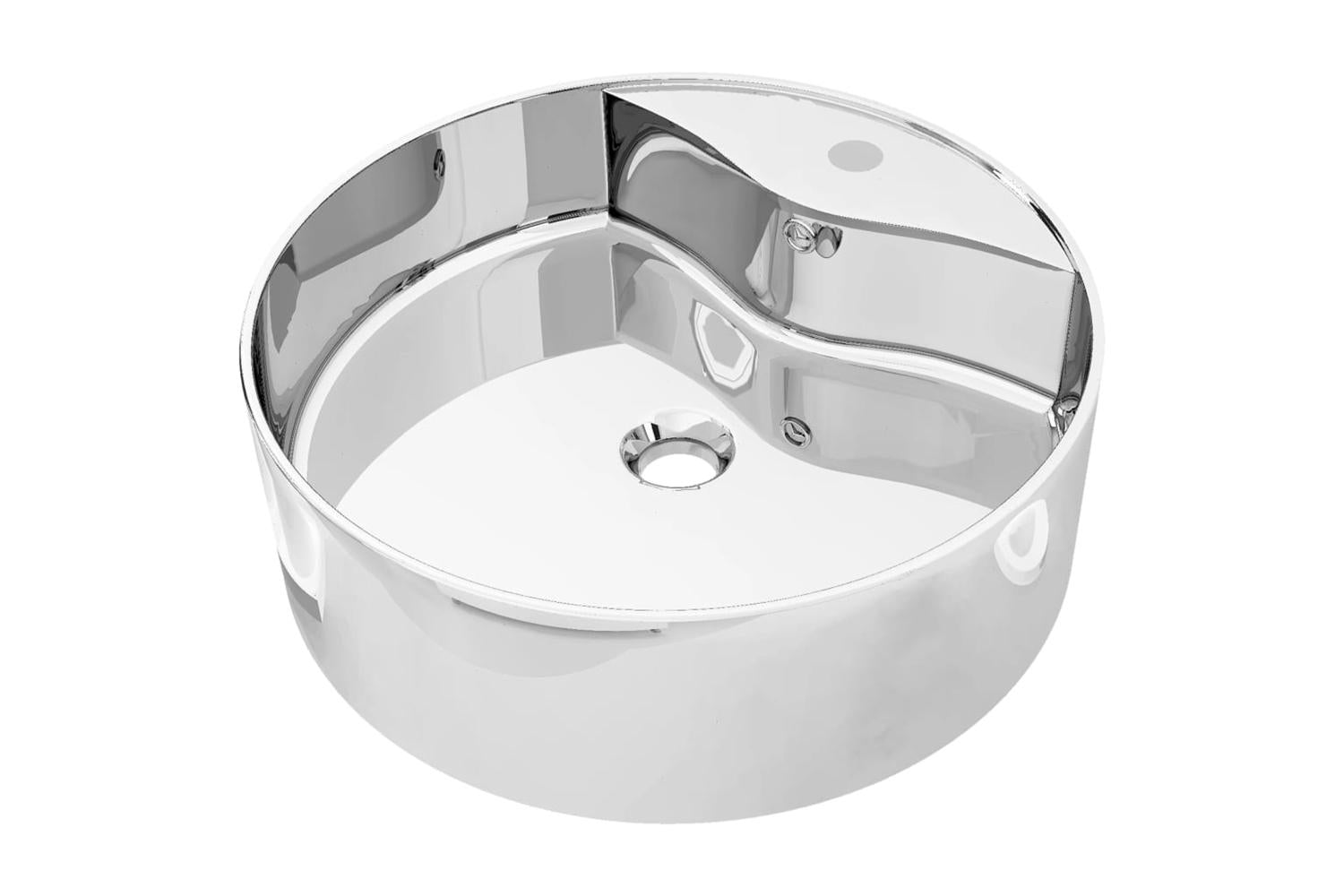 vidaXL 143865 Wash Basin With Overflow 46.5x15.5cm Ceramic Silver-2