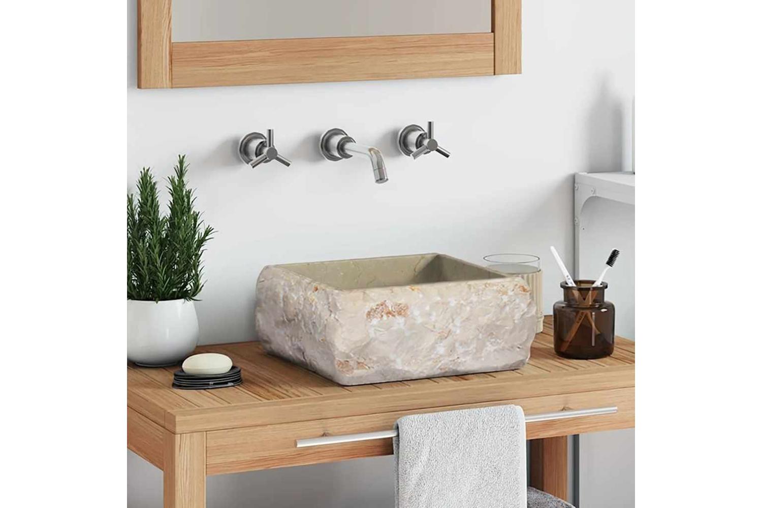 Vidaxl Sink Cream 30x30x13 Cm Marble-3