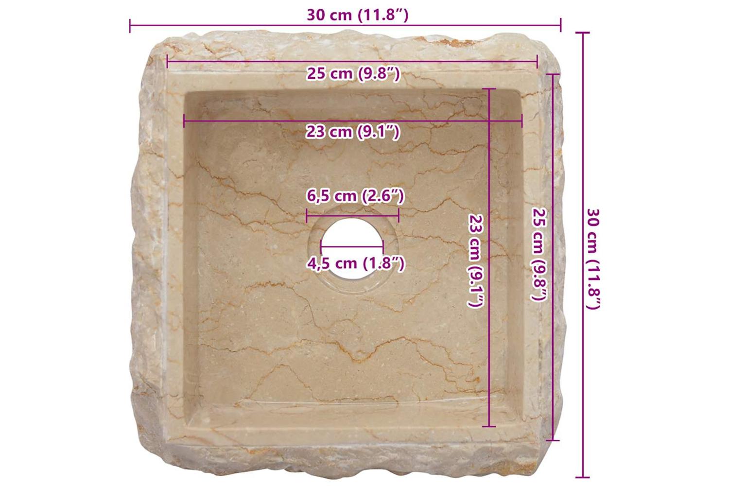 Vidaxl Sink Cream 30x30x13 Cm Marble-10