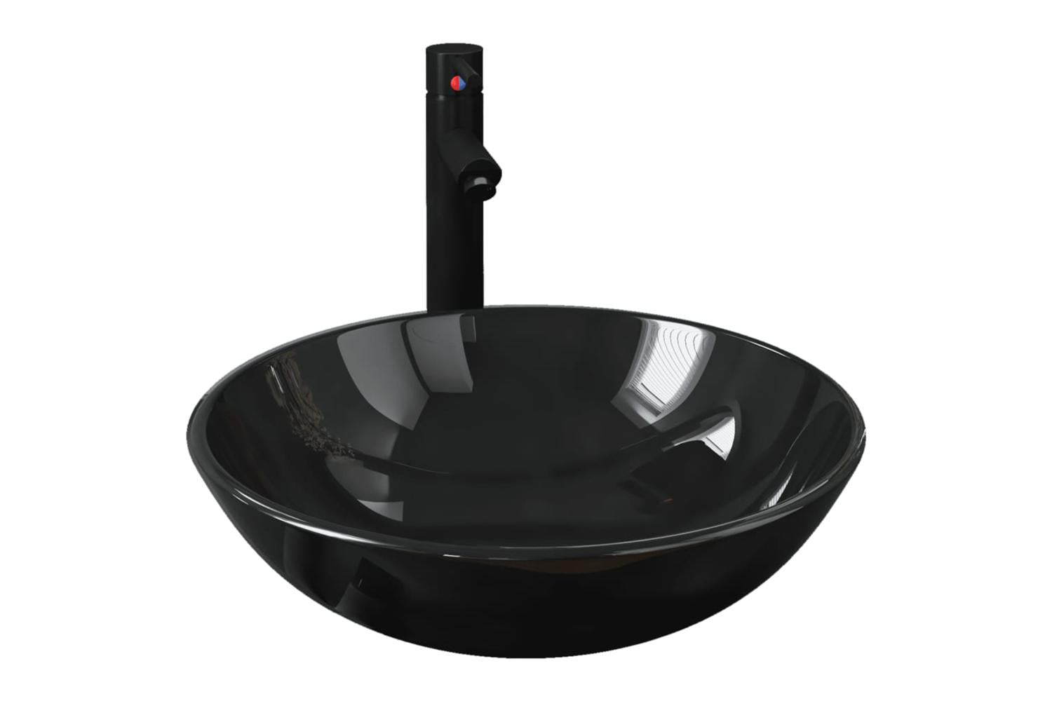 Vidaxl 3098450 Bathroom Sink With Tap And Push Drain Black Tempered Glass