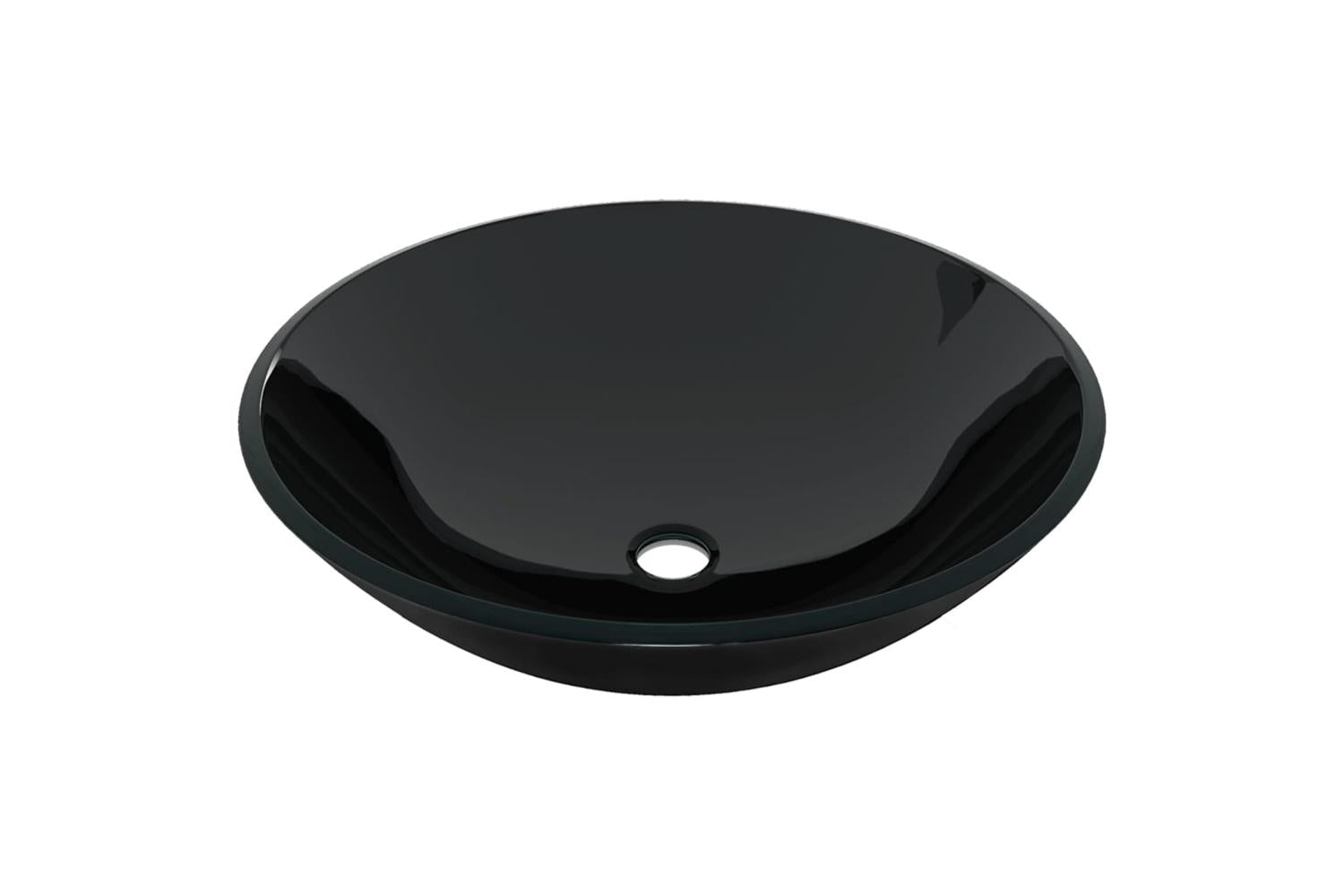 Vidaxl 3098450 Bathroom Sink With Tap And Push Drain Black Tempered Glass-6