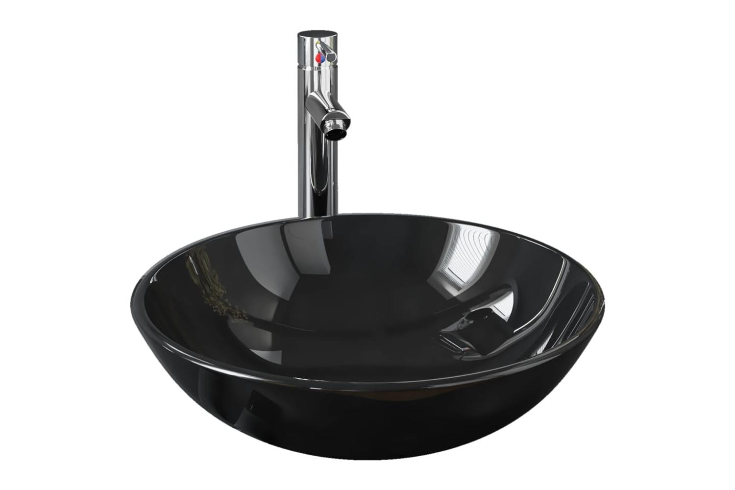Vidaxl 3098453 Bathroom Sink With Tap And Push Drain Black Tempered Glass-2