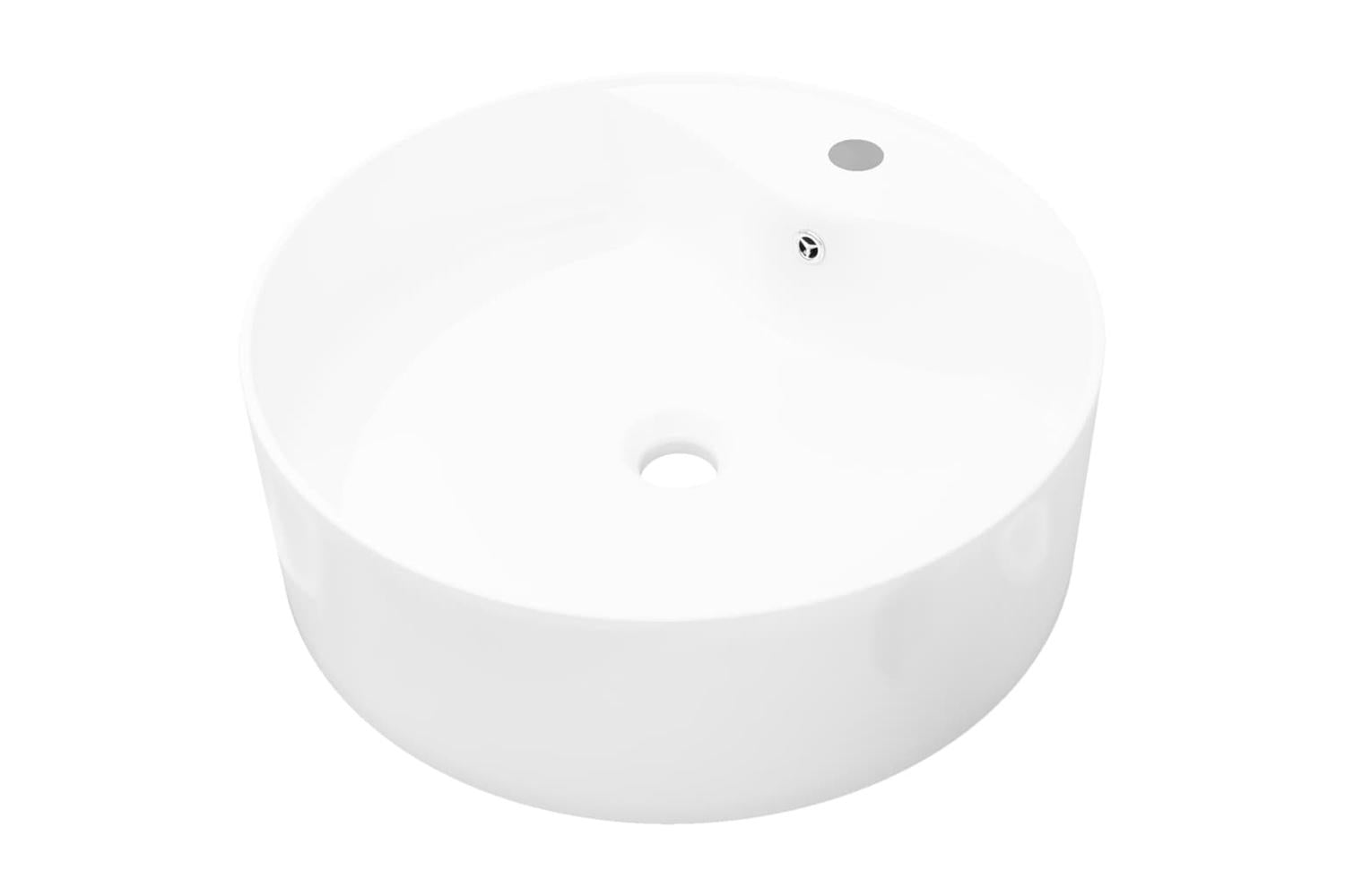 Vidaxl 141938 Ceramic Bathroom Sink Basin Faucet/overflow Hole White Round