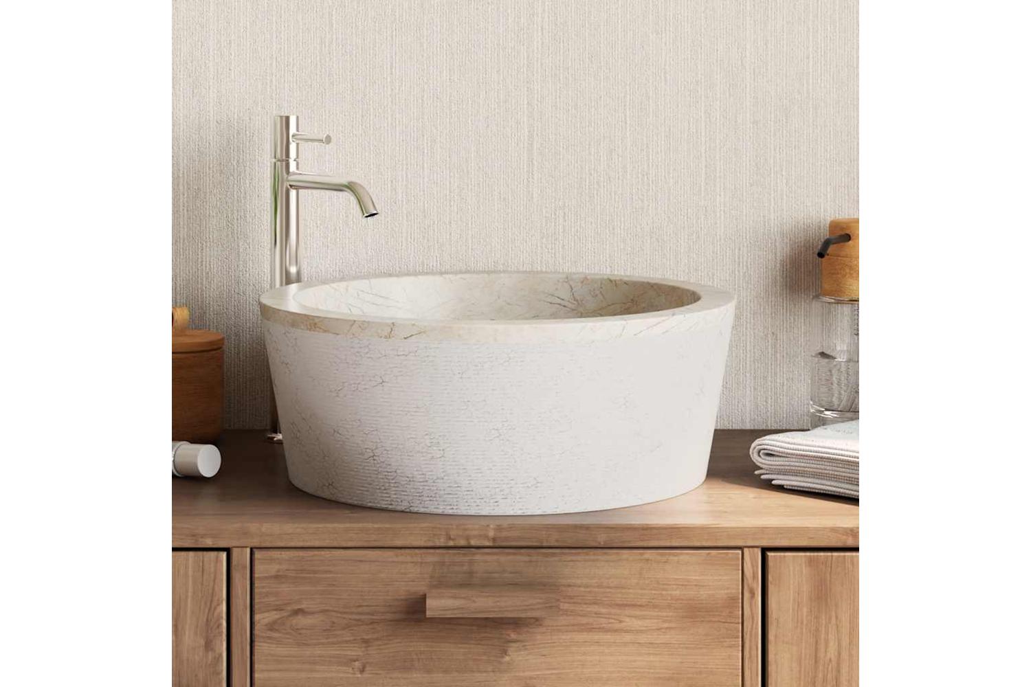 Vidaxl Sink Cream Ã˜40x15 Cm Marble-3